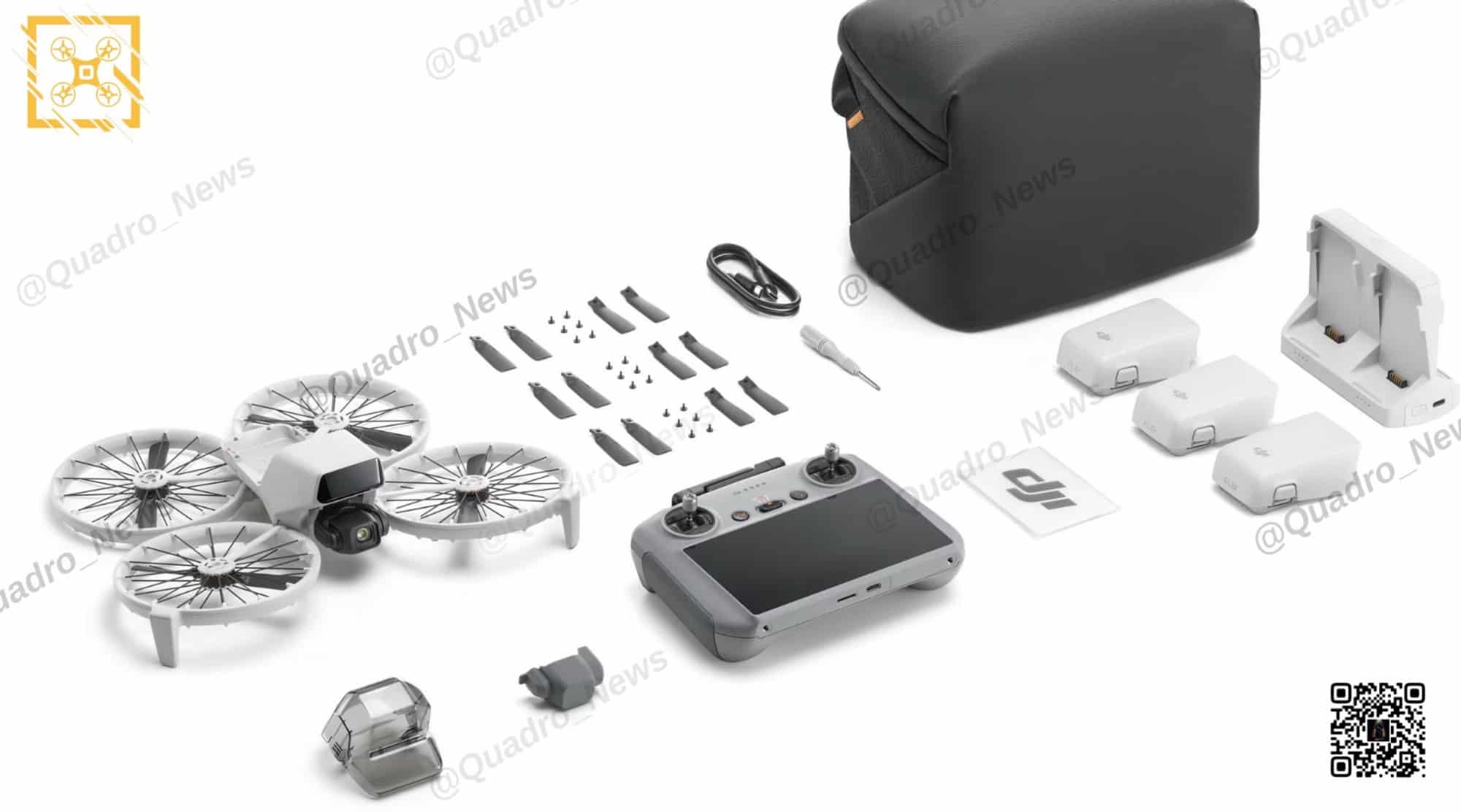 Fly More Combo layout with shoulder bag, three batteries and a charging hub.