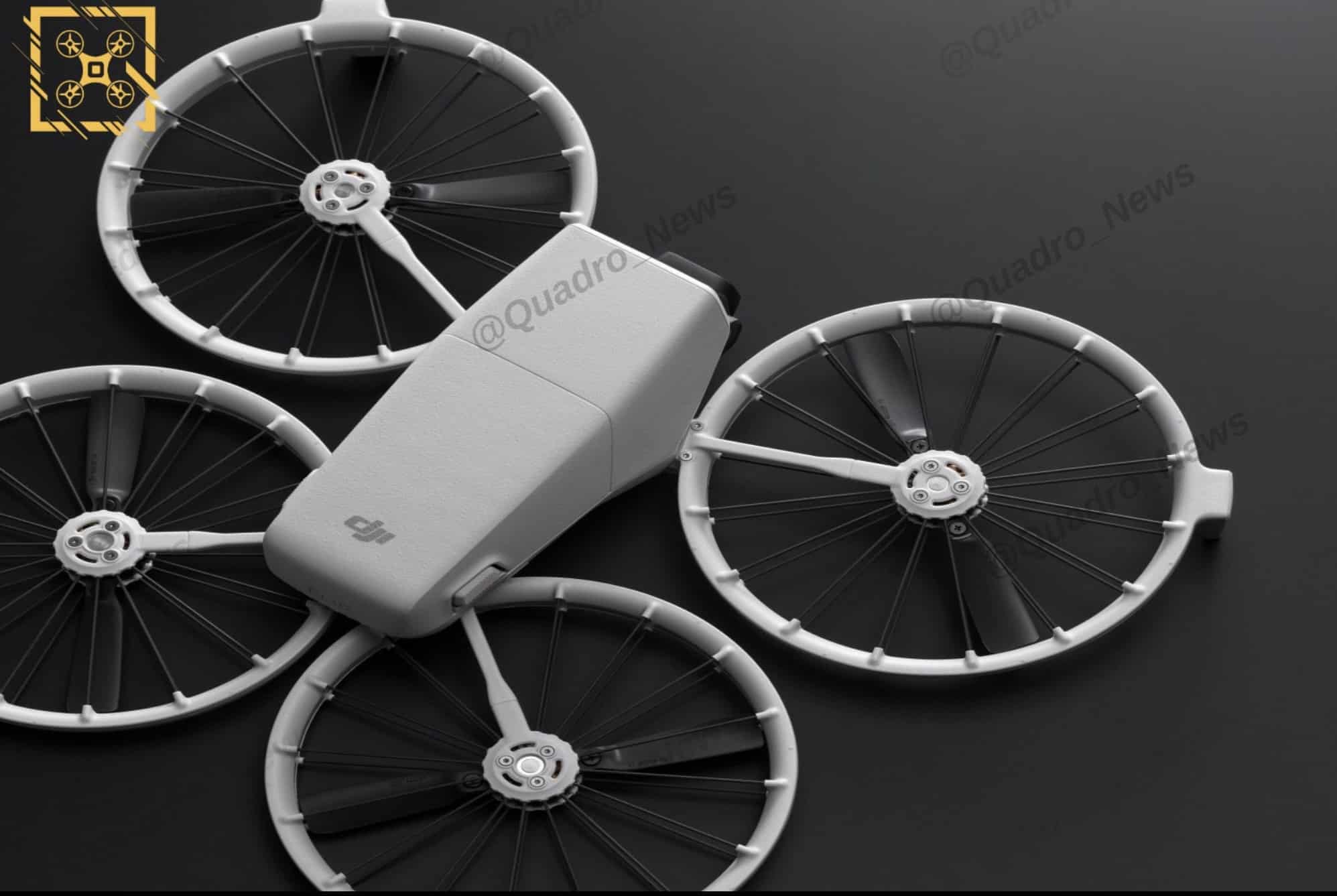 Top-down render of the Flip on black with four spoked propeller guard rings.