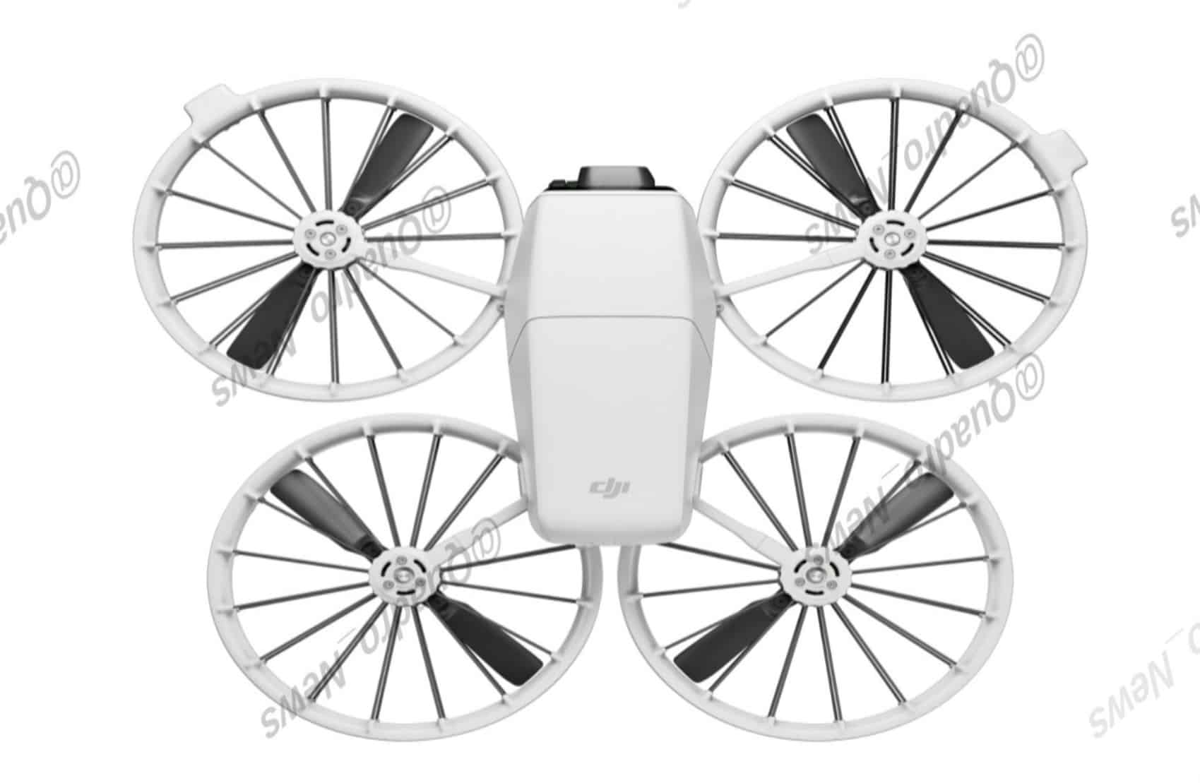 Overhead white-background render of the unfolded Flip with DJI branding on the body.