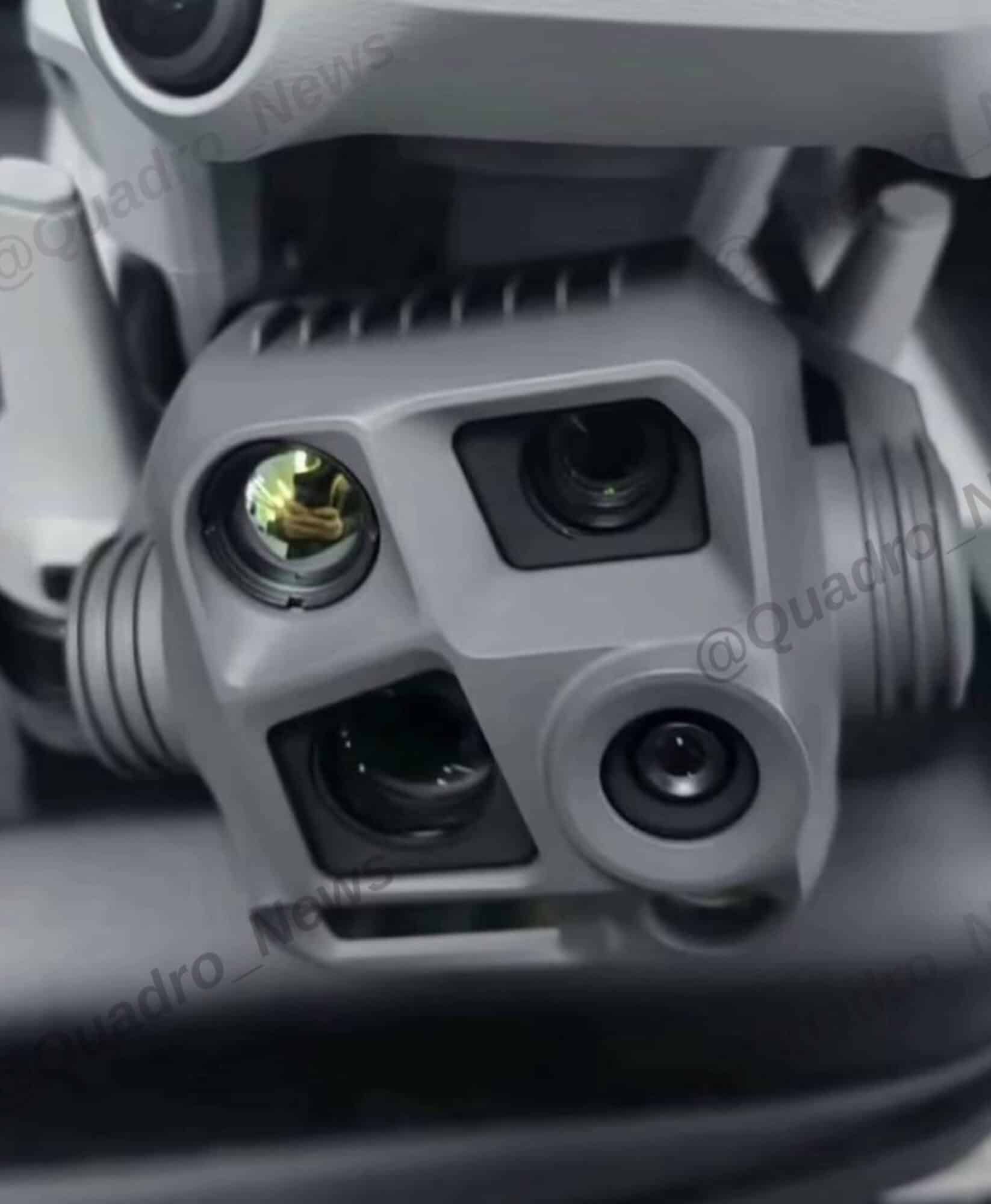 Teaser close-up of a quad-sensor camera head with thermal and optical lenses.