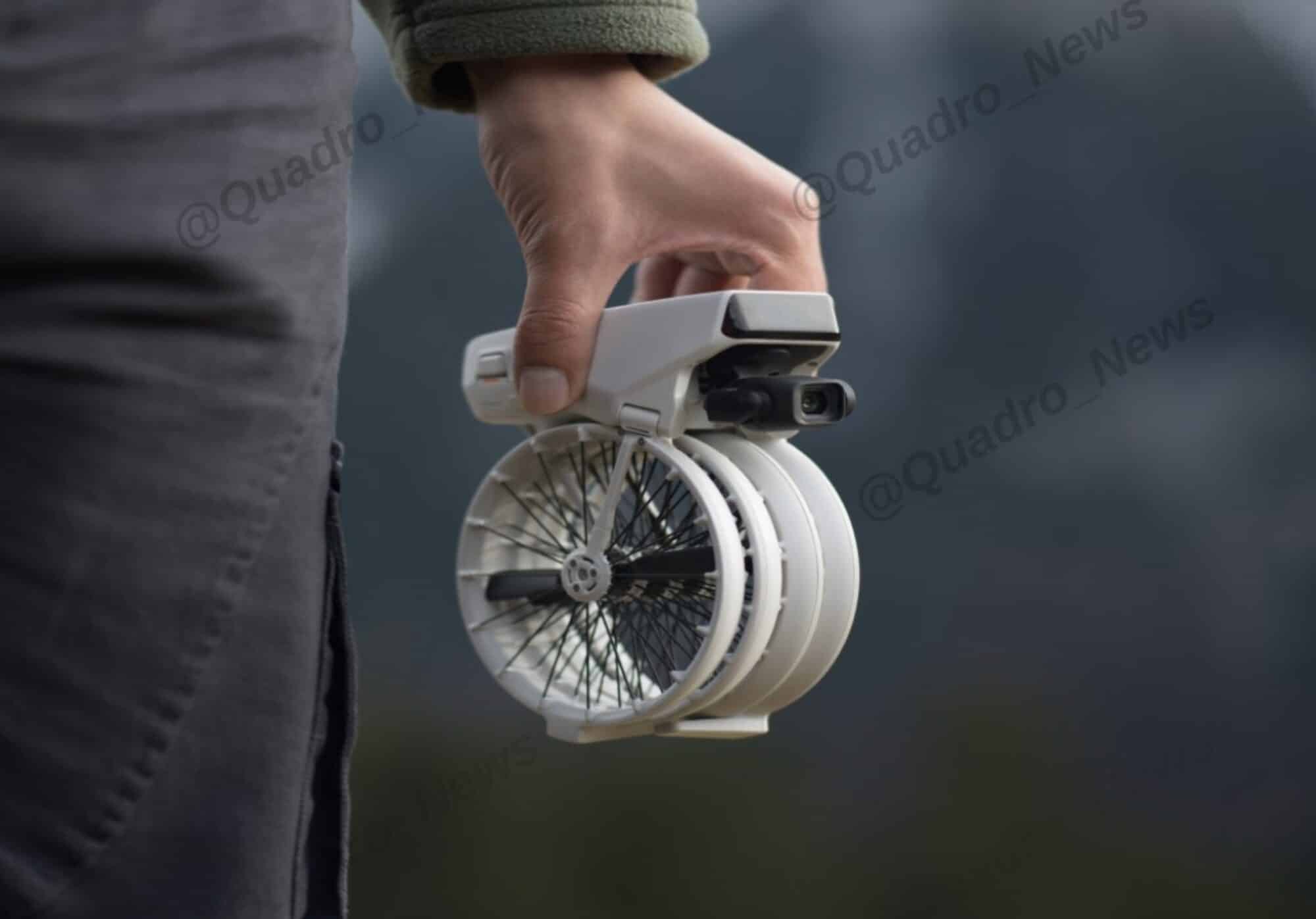 Leaked photo of the DJI Flip drone's unconventional folding design.