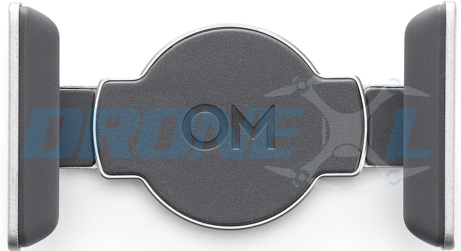 Reverse side of the phone clamp showing its black OM-branded magnetic plate.