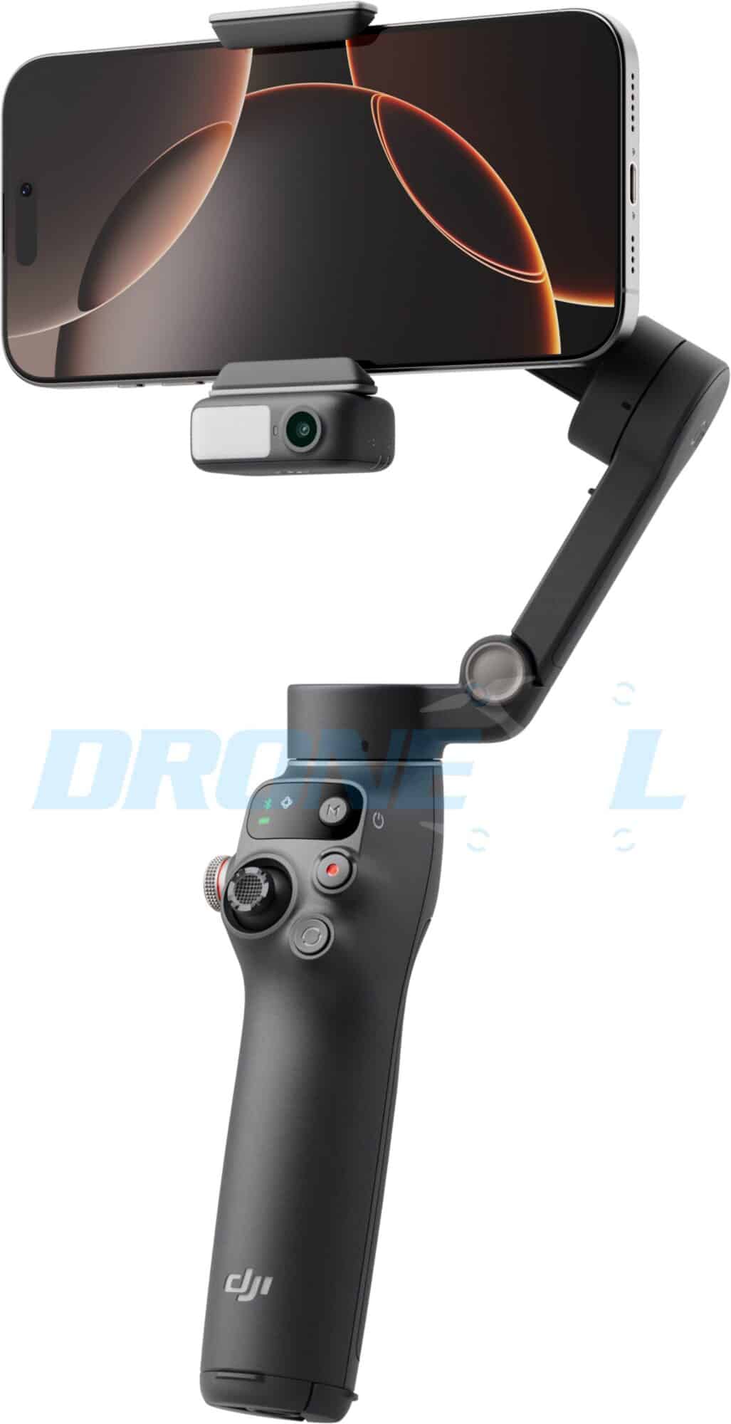 The Pro seen from the right side, phone raised and handle controls visible.