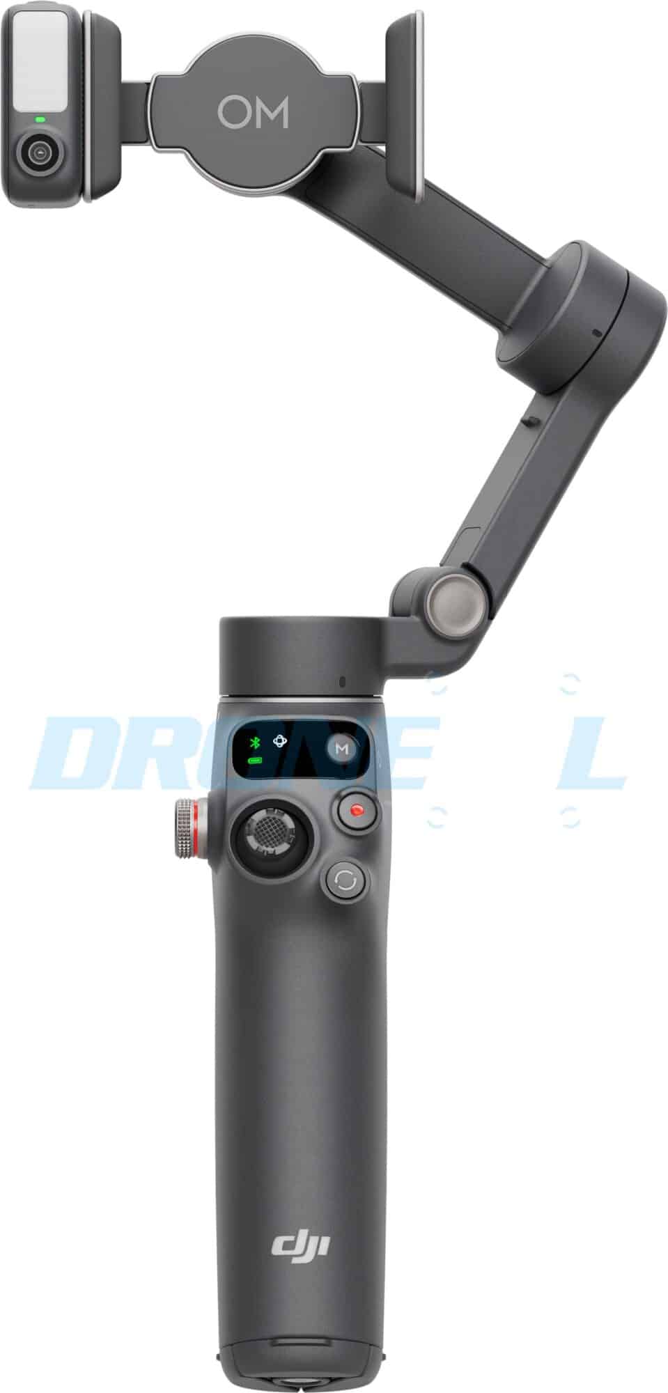 The Pro with arm folded low, showing the side focus wheel and status screen.