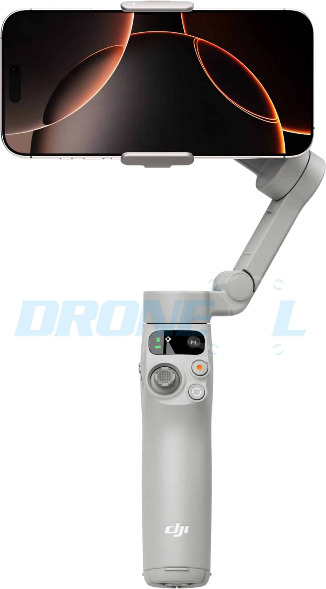 Head-on view of the white gimbal cradling a phone in landscape orientation.