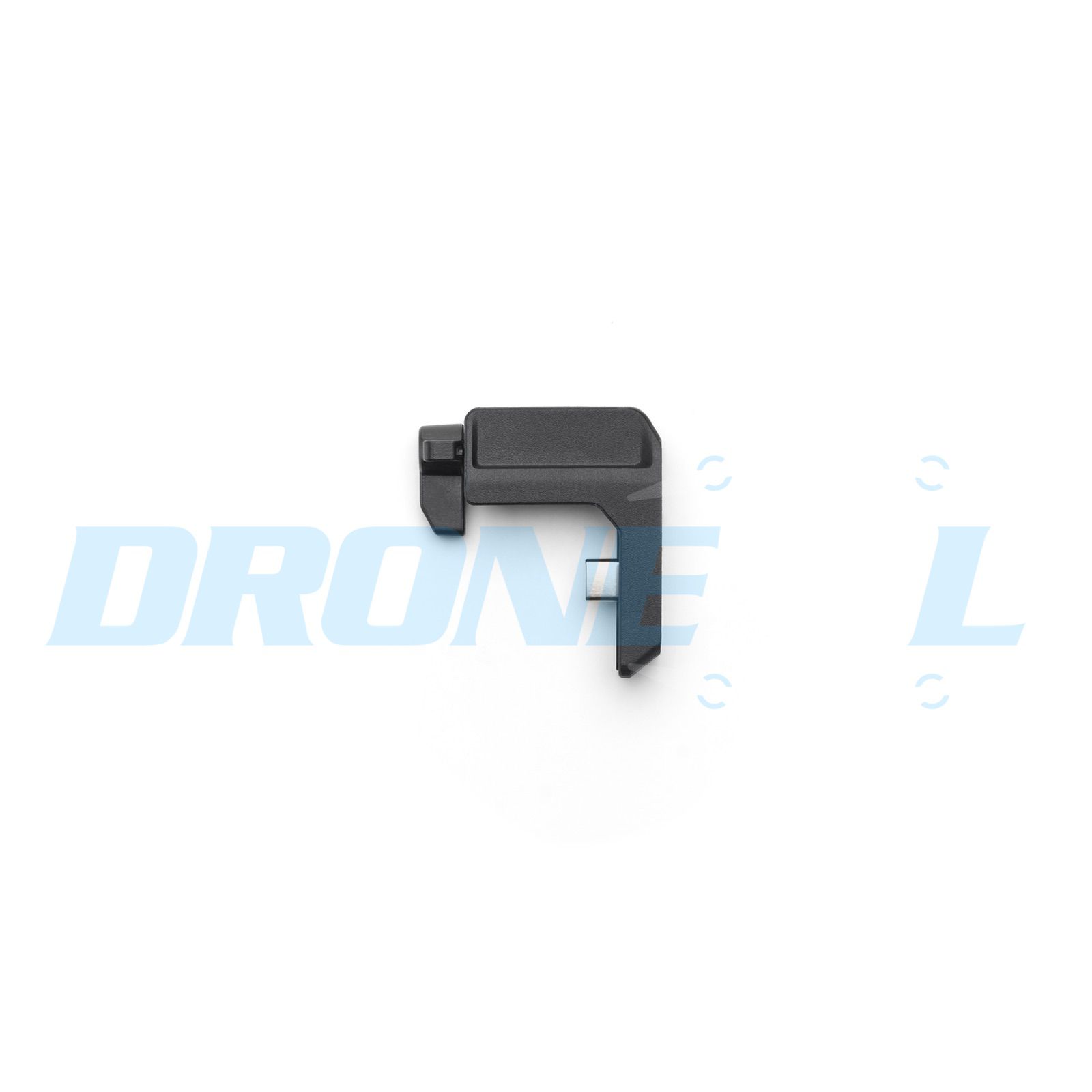 A dark grey L-shaped mounting arm photographed alone against white.