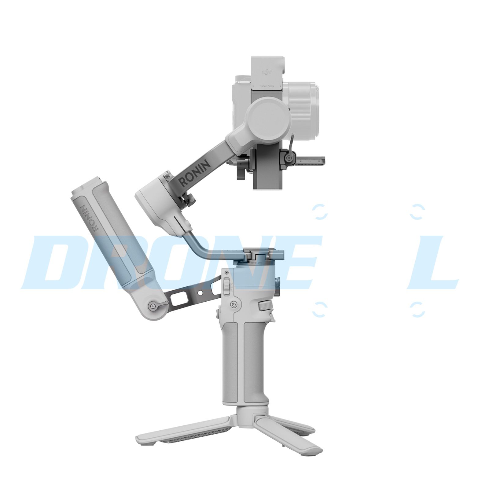 The gimbal arm folded down and away from an upright mounted camera.