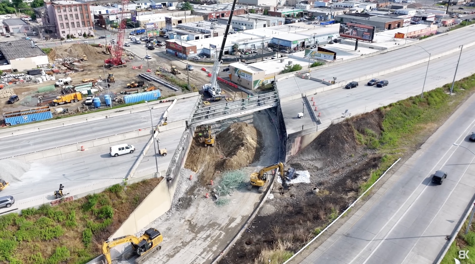 Aerial view of a highway construction project tracked for a contractor.