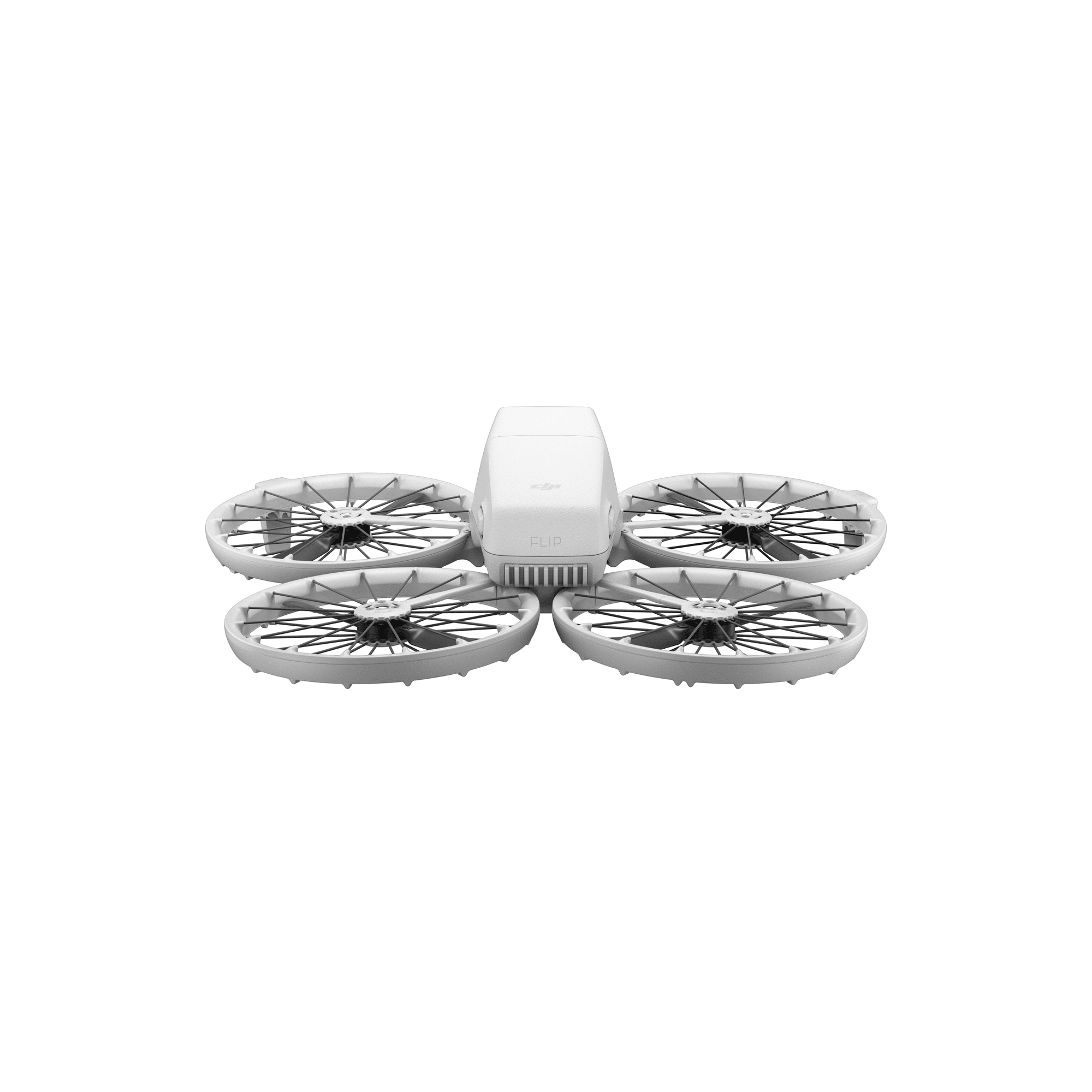 Head-on rear render of the DJI Flip with the camera hidden behind the fuselage.