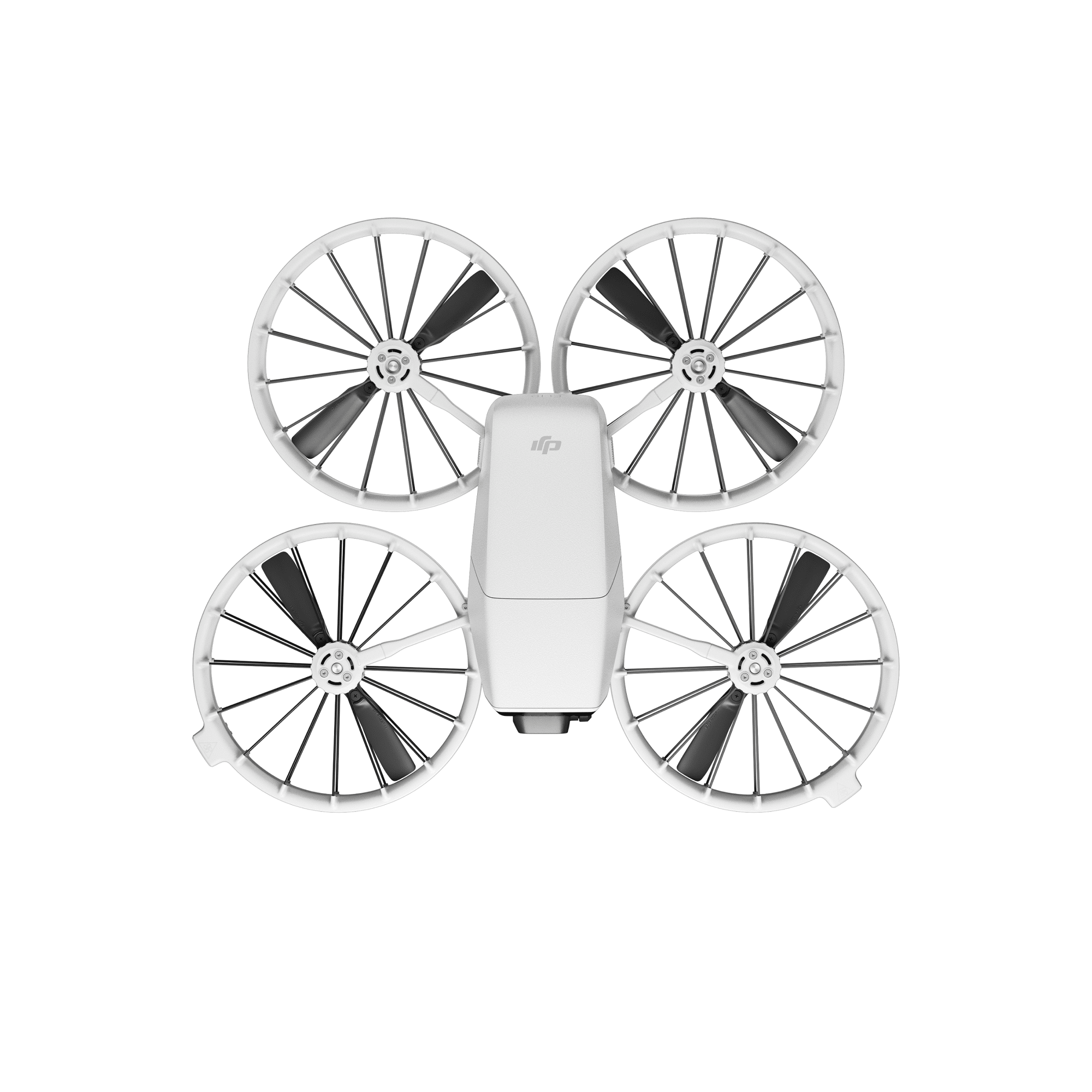 Overhead studio render of the DJI Flip showing its four ringed propeller guards.