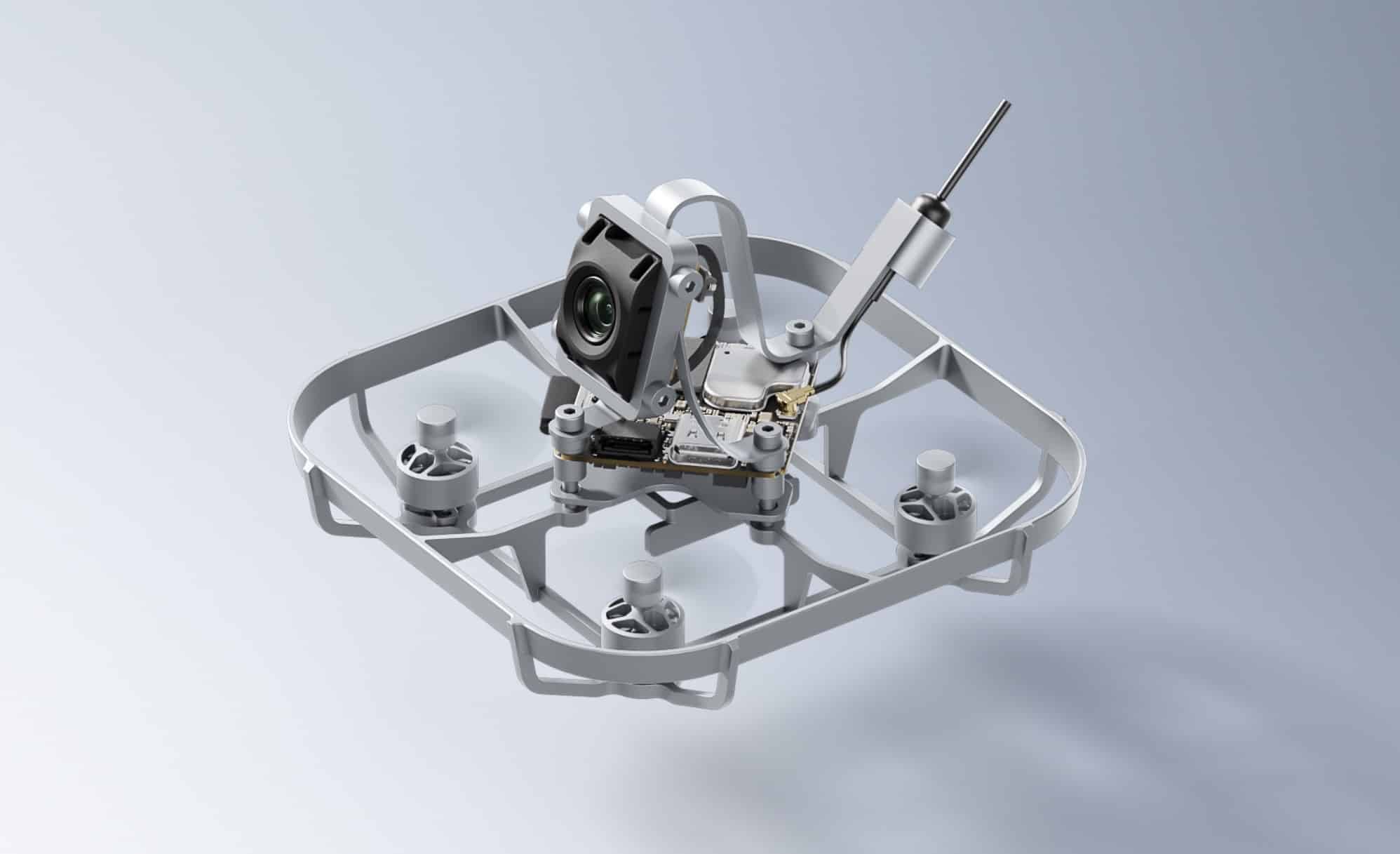 Tiny ducted cinewhoop frame carrying the standard O4 Air Unit camera and antenna.