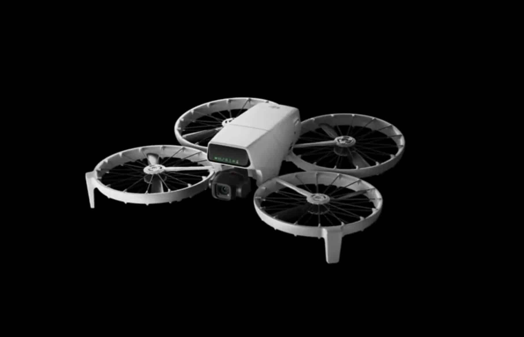 Product render of the Flip against black with all four prop guards deployed.