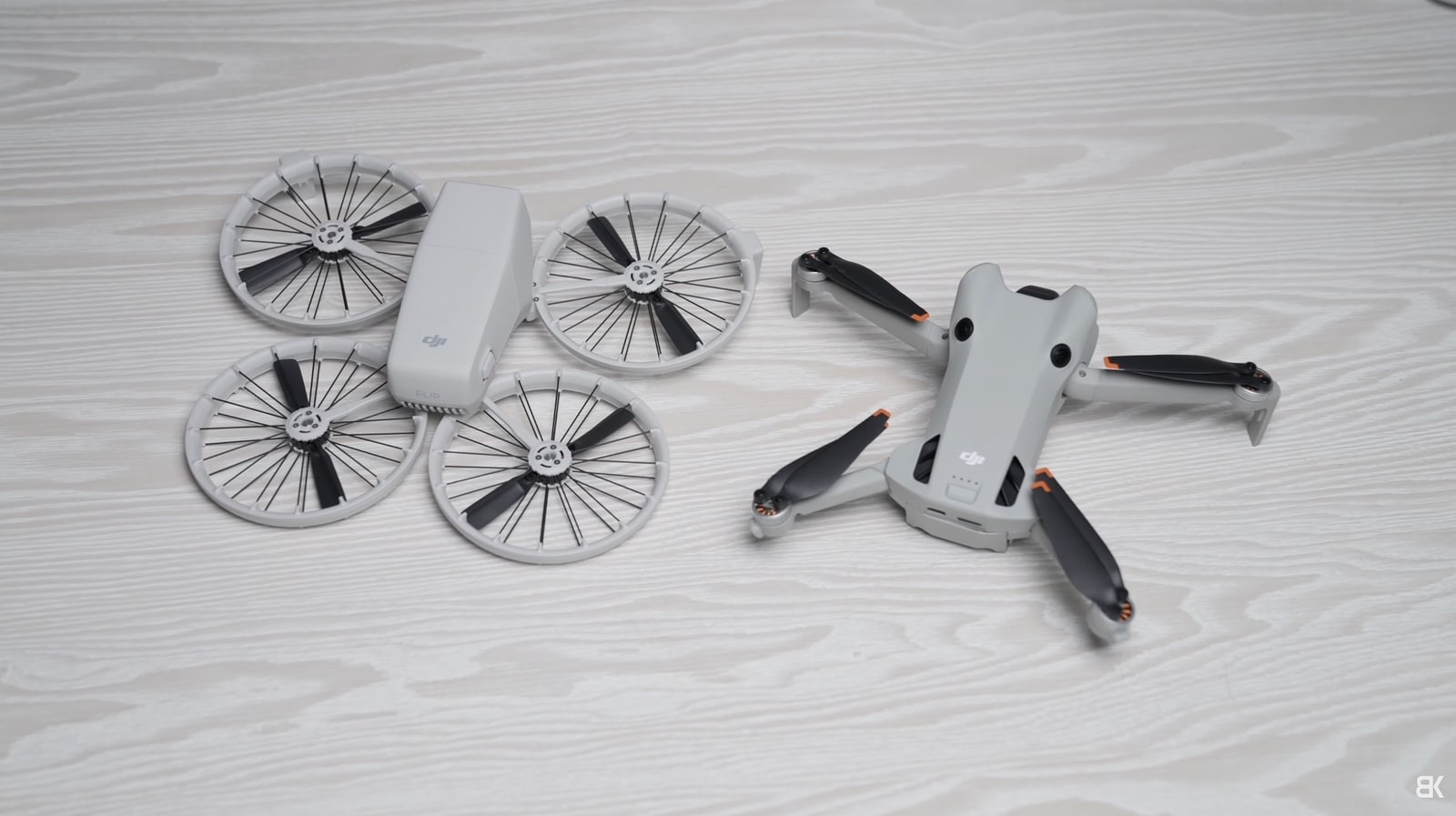 Close view of the slim cage ribs that shield the DJI Flip propellers.