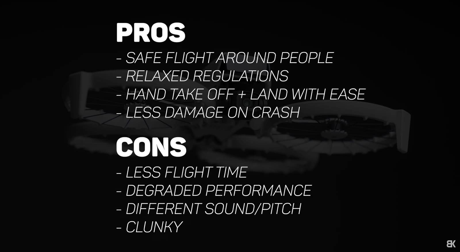 Title card listing pros and cons in white text on black.
