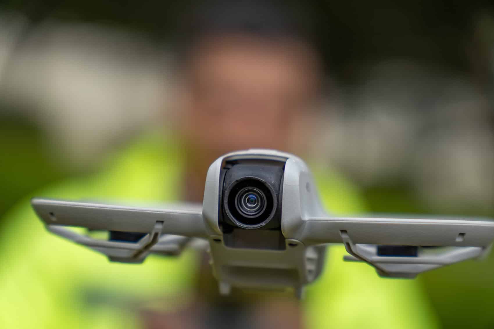 A DJI Neo, the palm-sized drone the Webb City district bought 15 of.