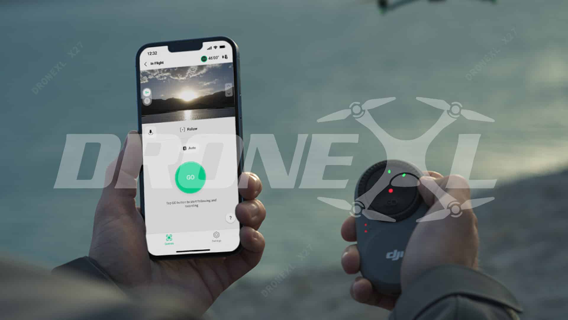 Leaked image of the DJI RC Track remote beacon paired with the DJI Fly app.