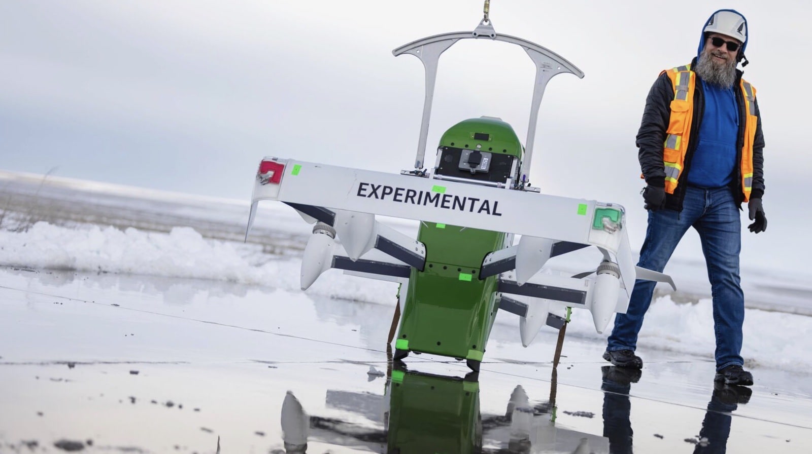 The Amazon MK30 delivery drone, which weighs about 80 pounds (36 kilograms).