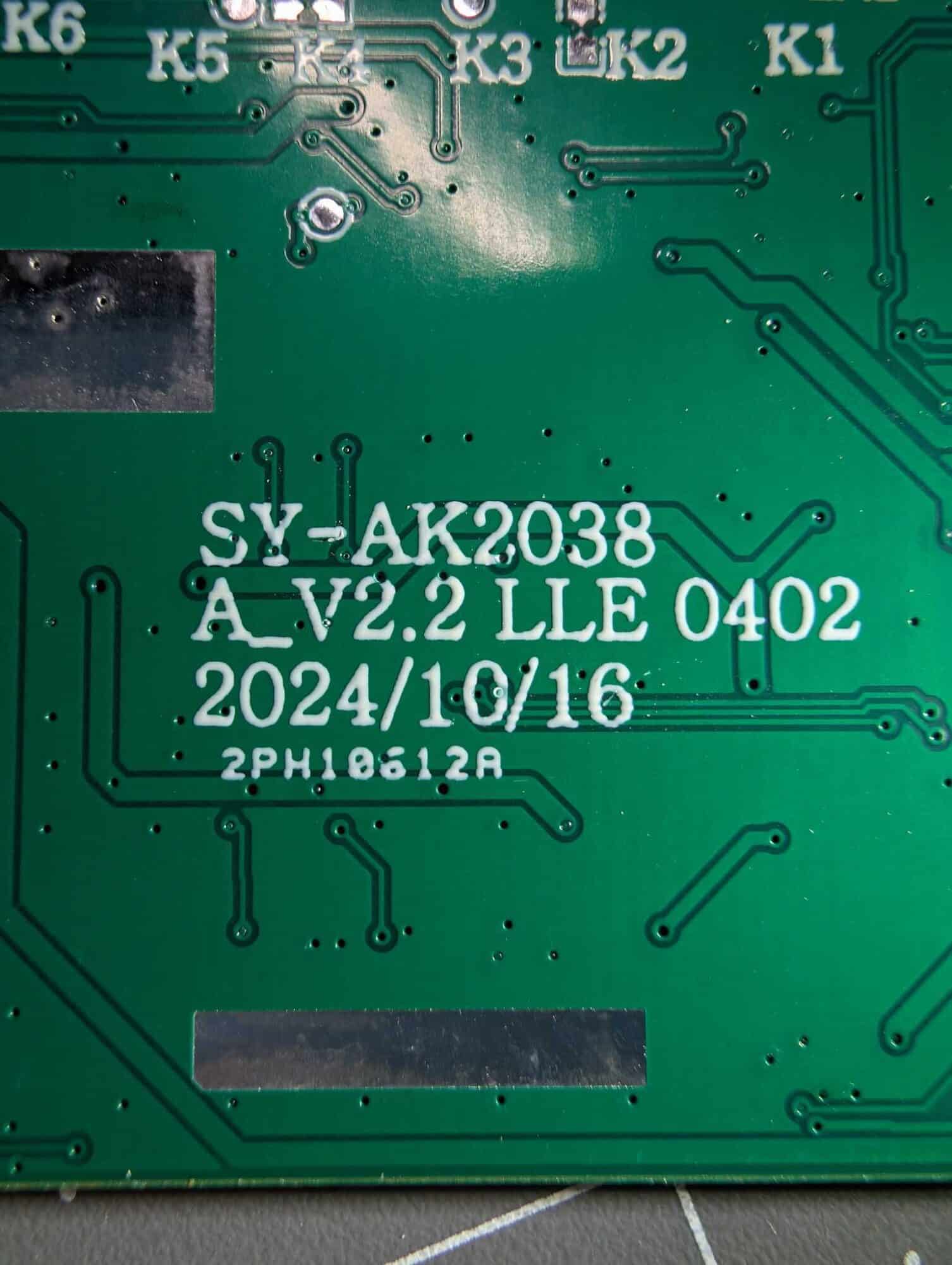 Board silkscreen reading SY-AK2038 with an October 2024 date code.
