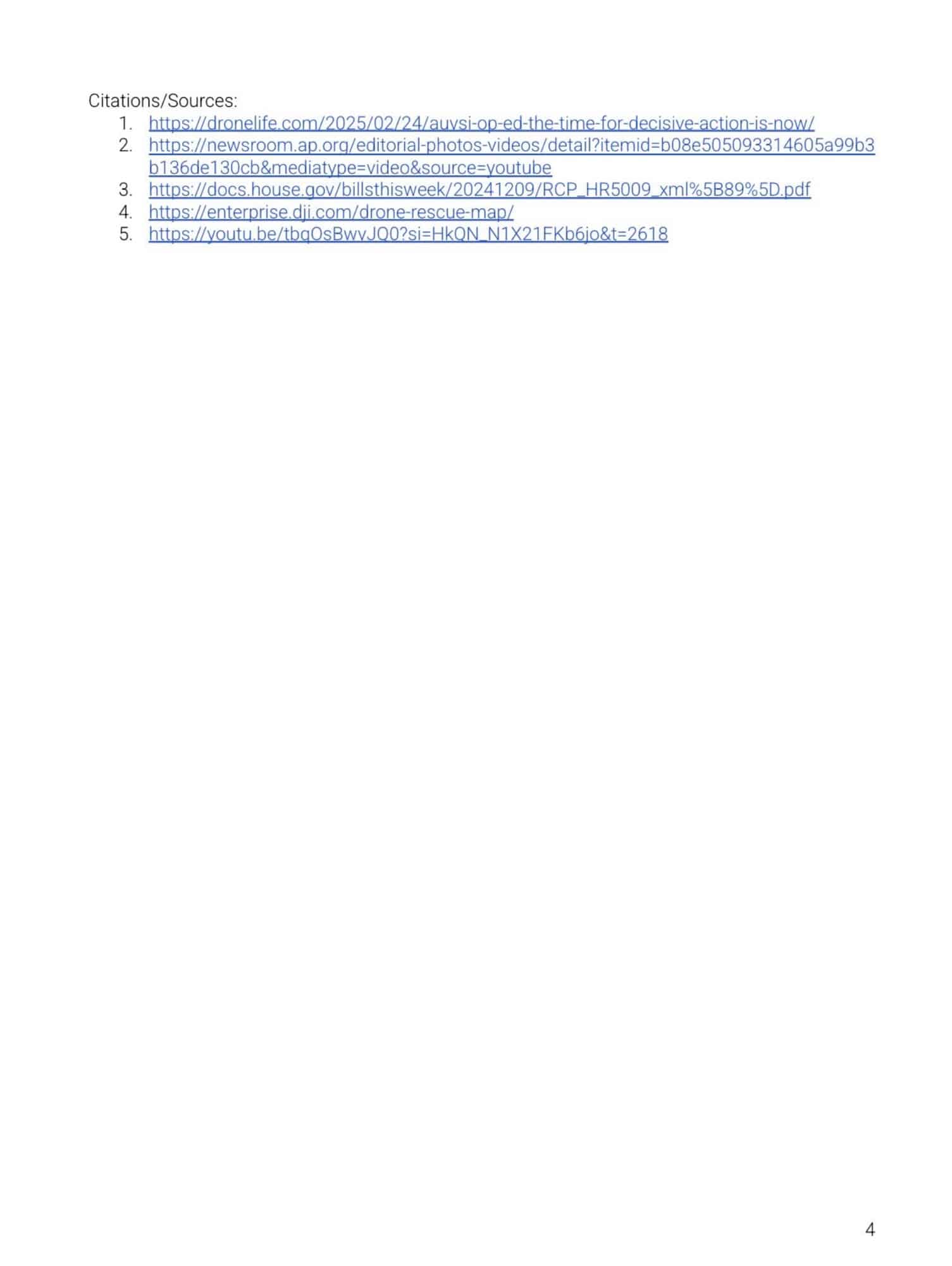 Citations page listing five source links at the end of the letter.