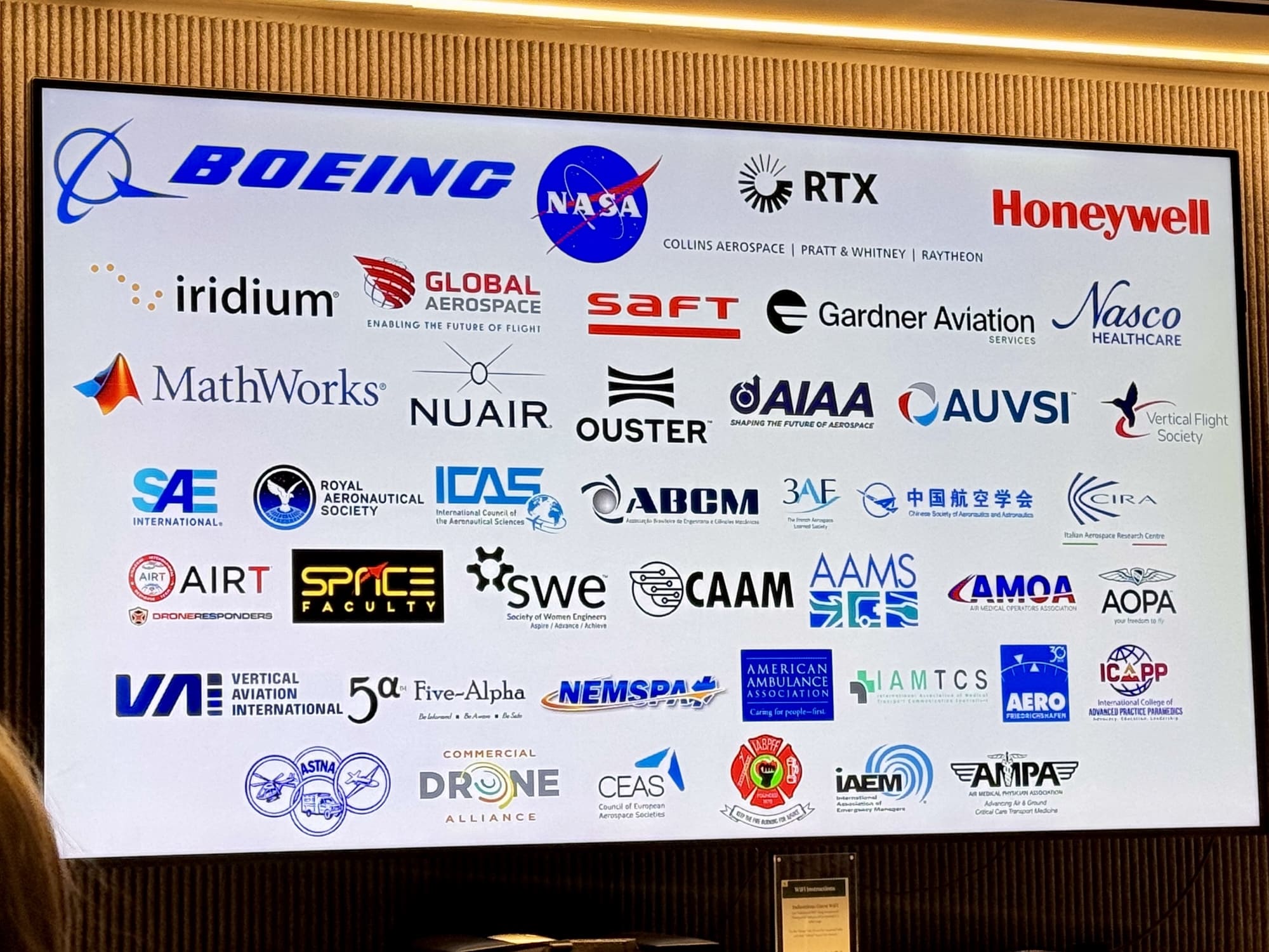Slide of GoAERO partner logos including Boeing, NASA, RTX and Honeywell.