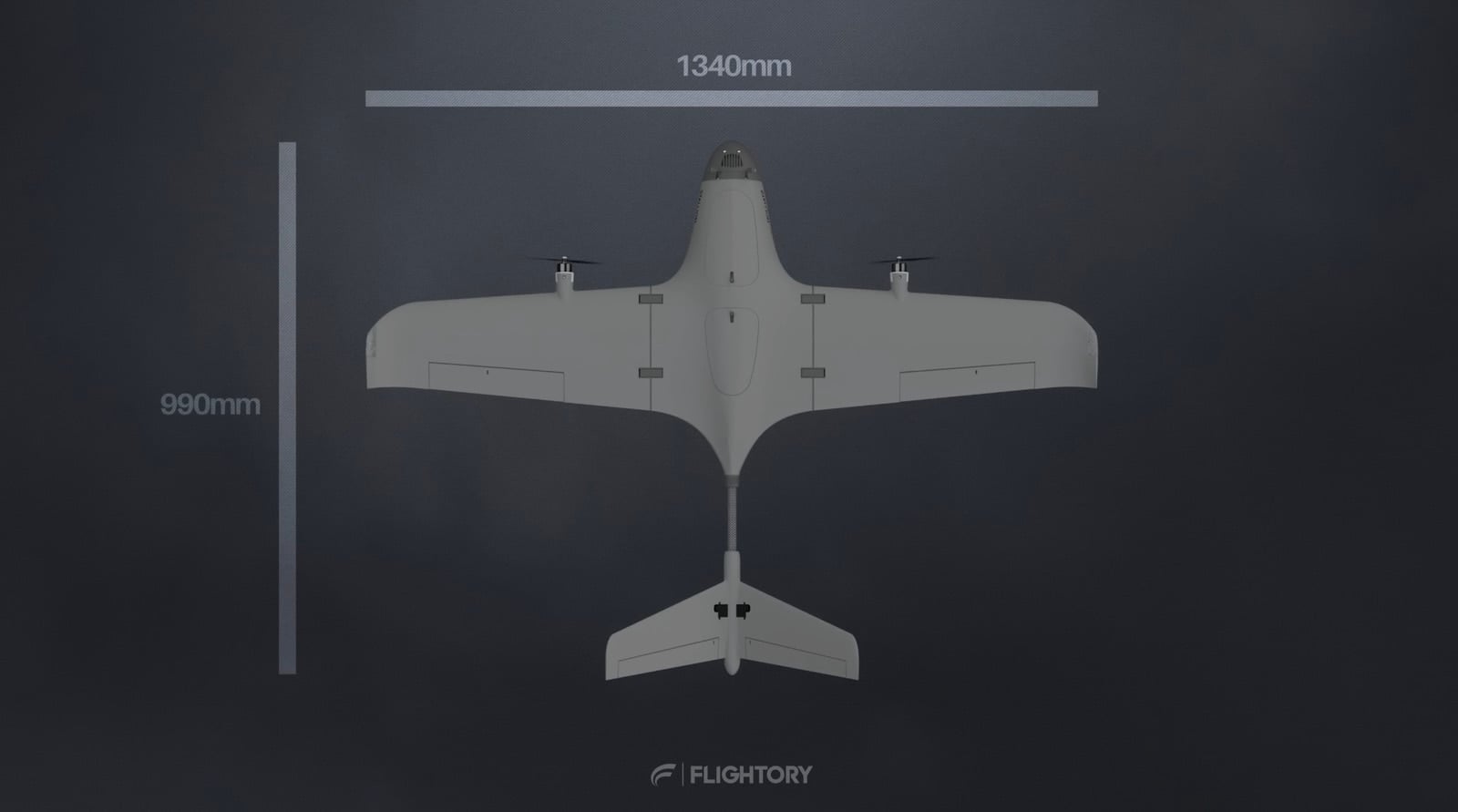 Plan view of the Stallion airframe measuring 53 inches (1,340 millimeters) across.