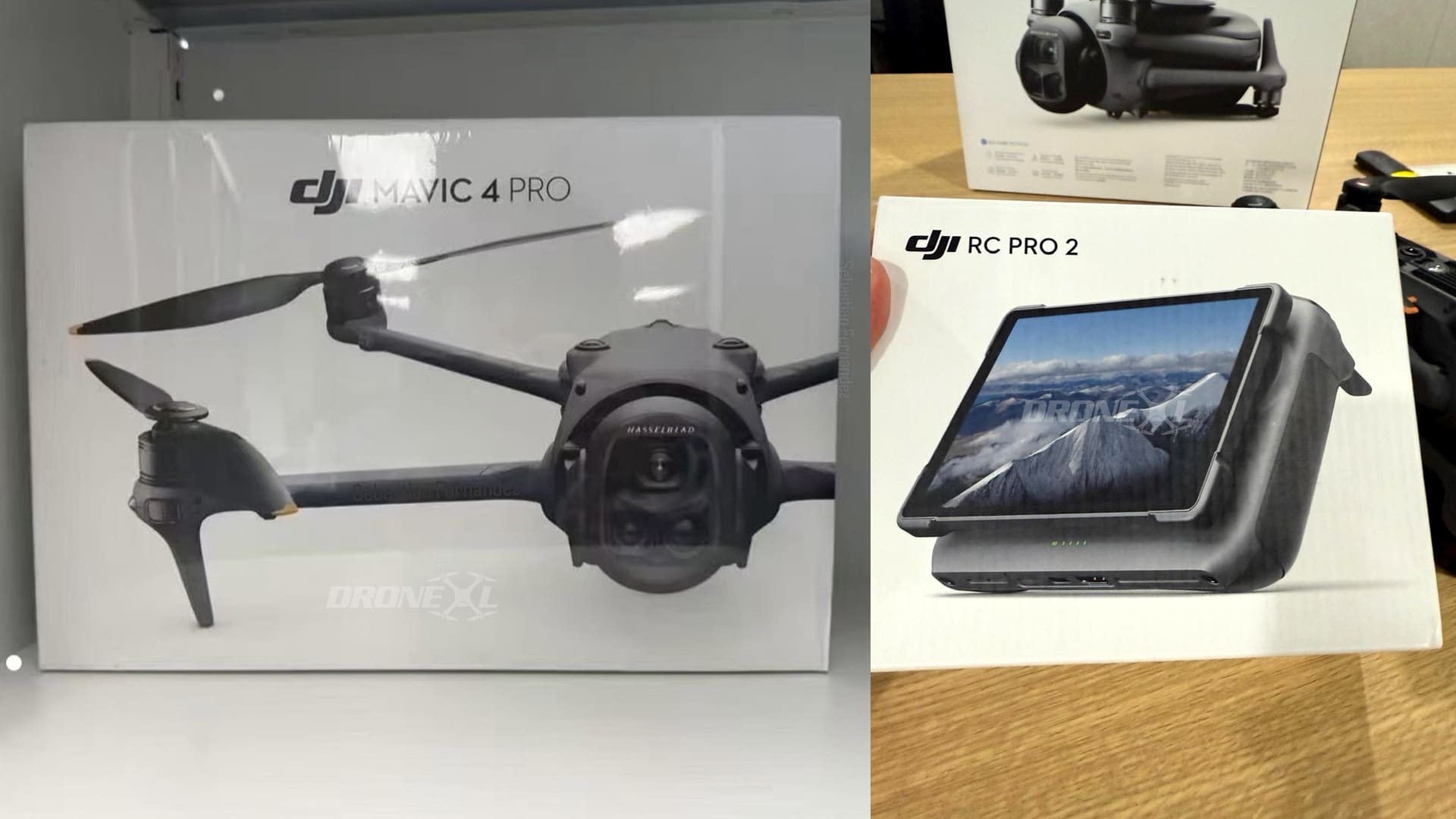 The official boxes of the DJI Mavic 4 Pro and the DJI RC Pro 2. 