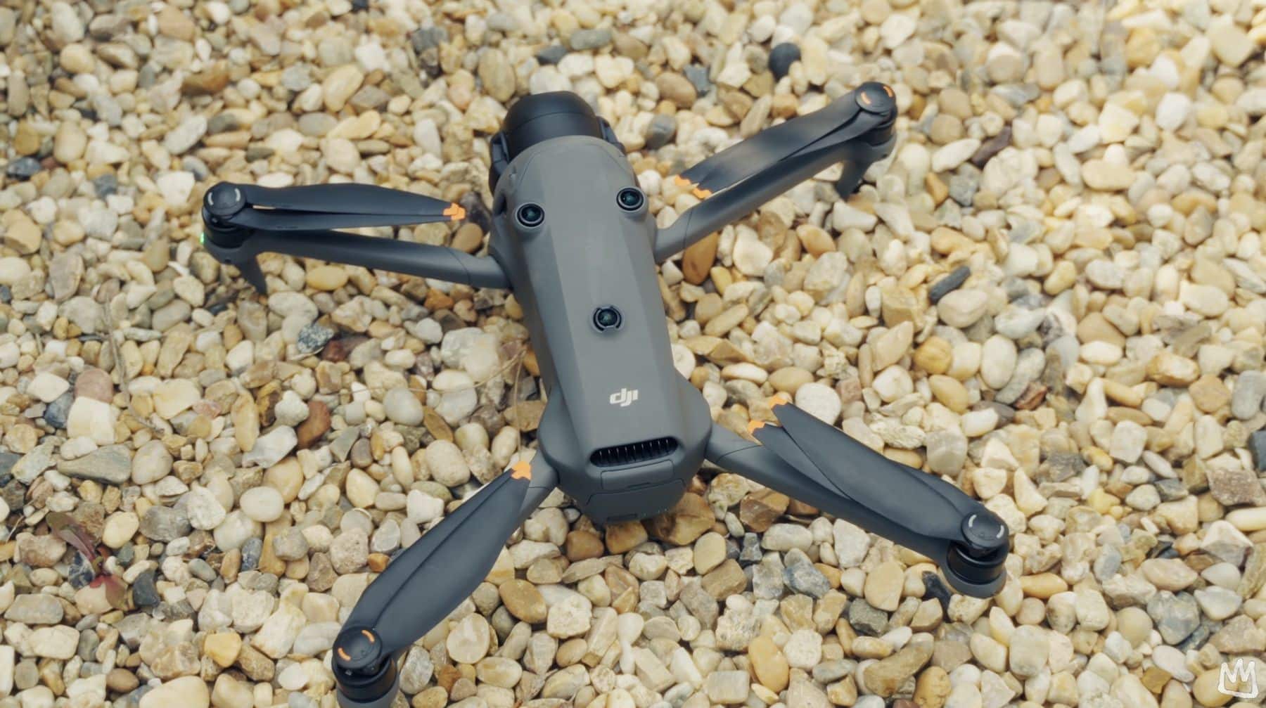 The Mavic 4 Pro belly with the gimbal cover off, exposing the LiDAR and fisheye sensors.