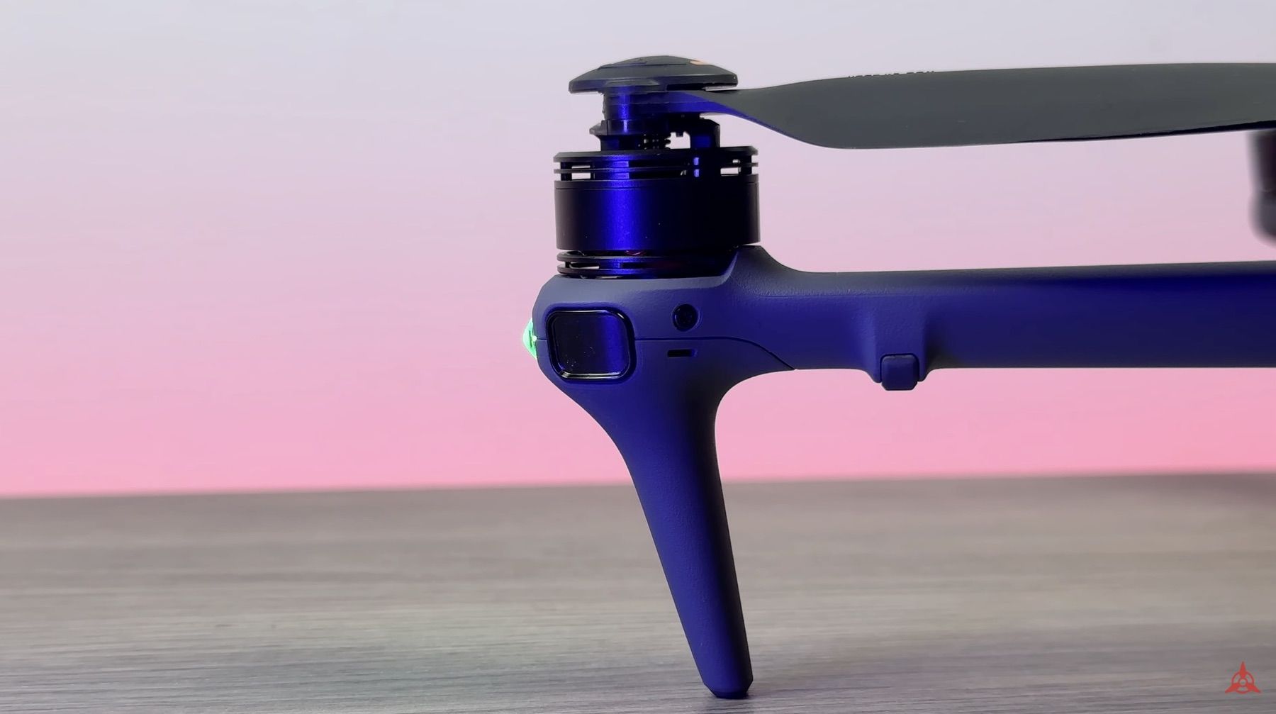 Close-up of a Mavic 4 Pro motor arm and its forward-facing LiDAR window.