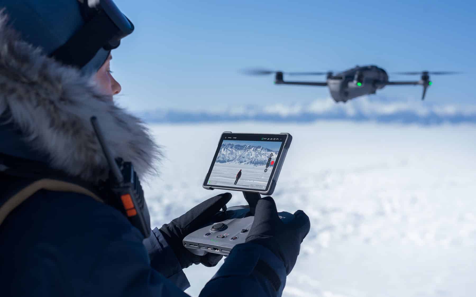 The DJI RC Pro 2 and its 7-inch Mini-LED display in horizontal orientation.