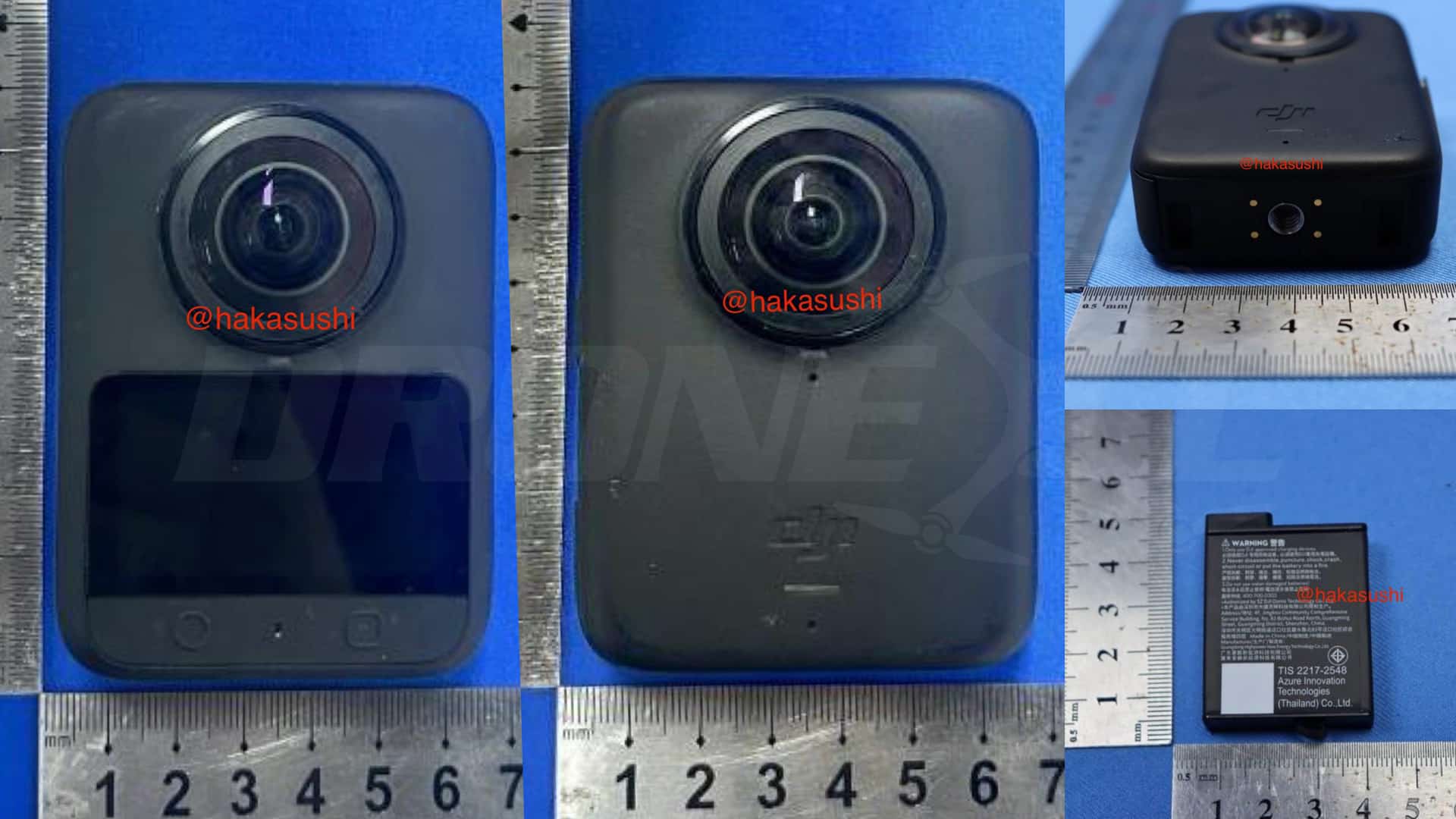 The DJI Osmo 360 at the FCC test bench. Exterior pictures and battery.