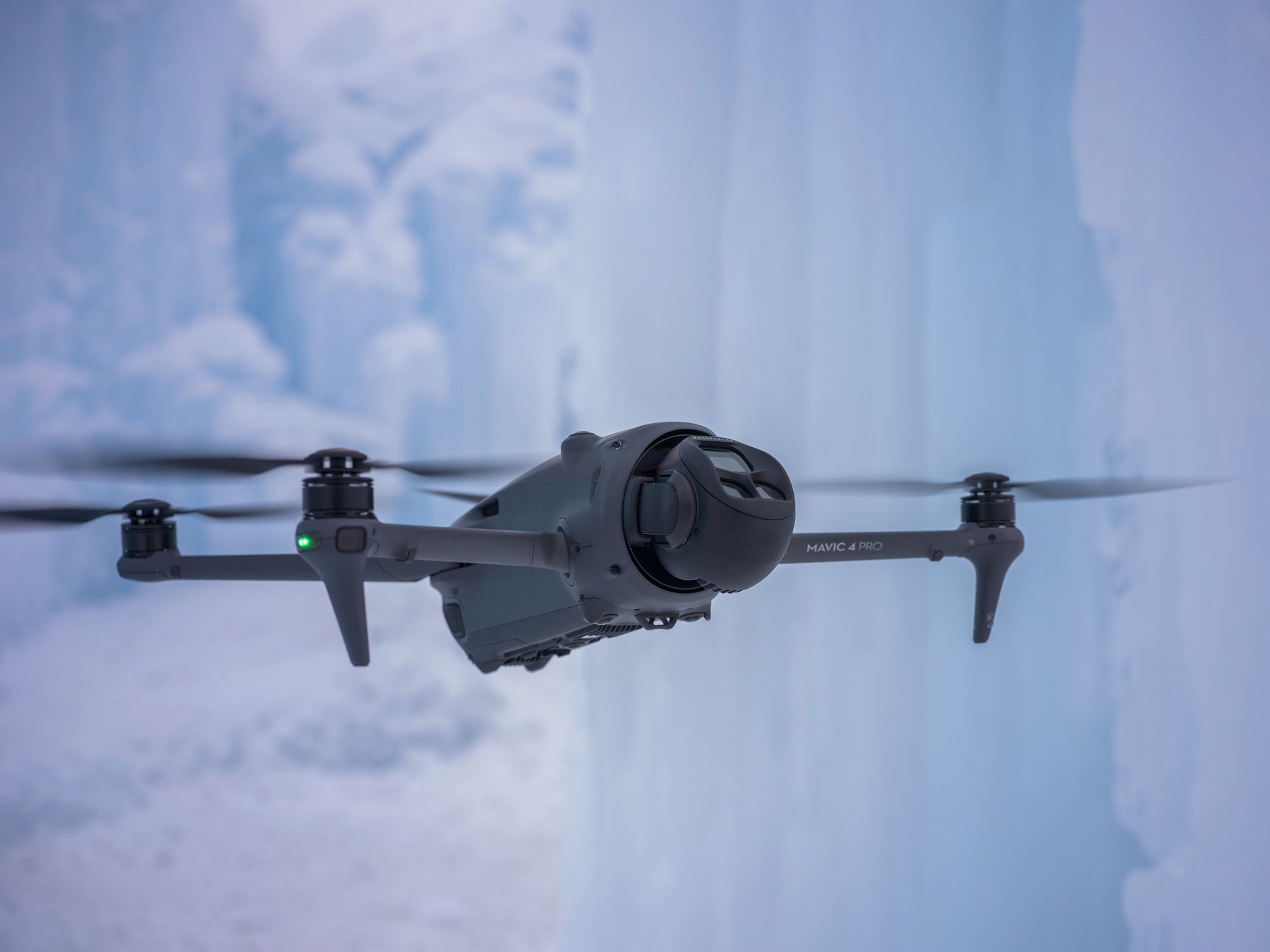 The Mavic 4 Pro gimbal angled 70 degrees upward for shots looking skyward.