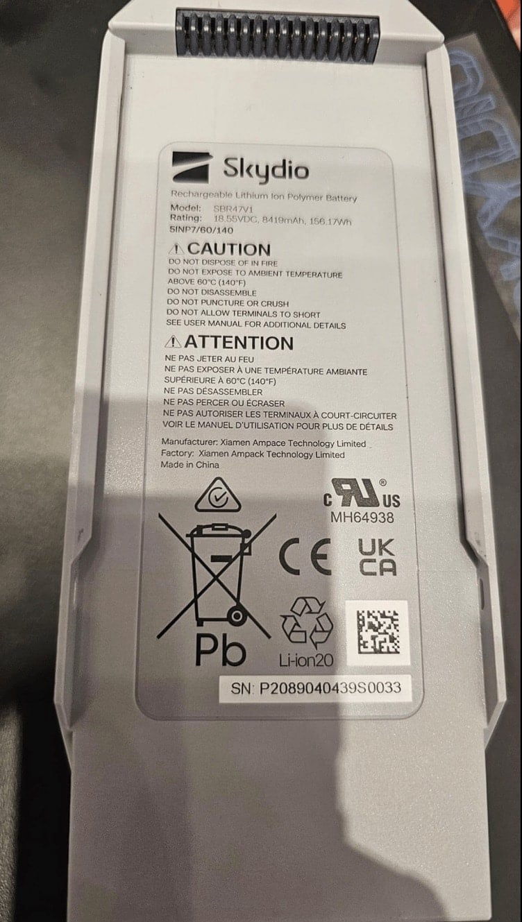 Skydio battery photo shown below is courtesy of Darrell Williams.