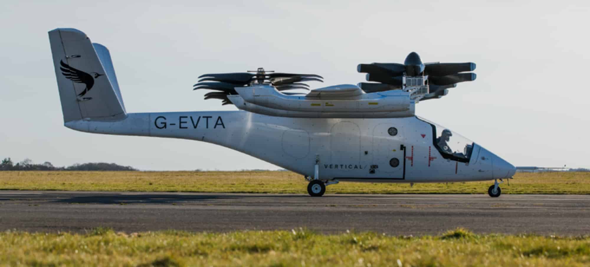 The VX4 prototype registered G-EVTA sits on a runway in evening light.
