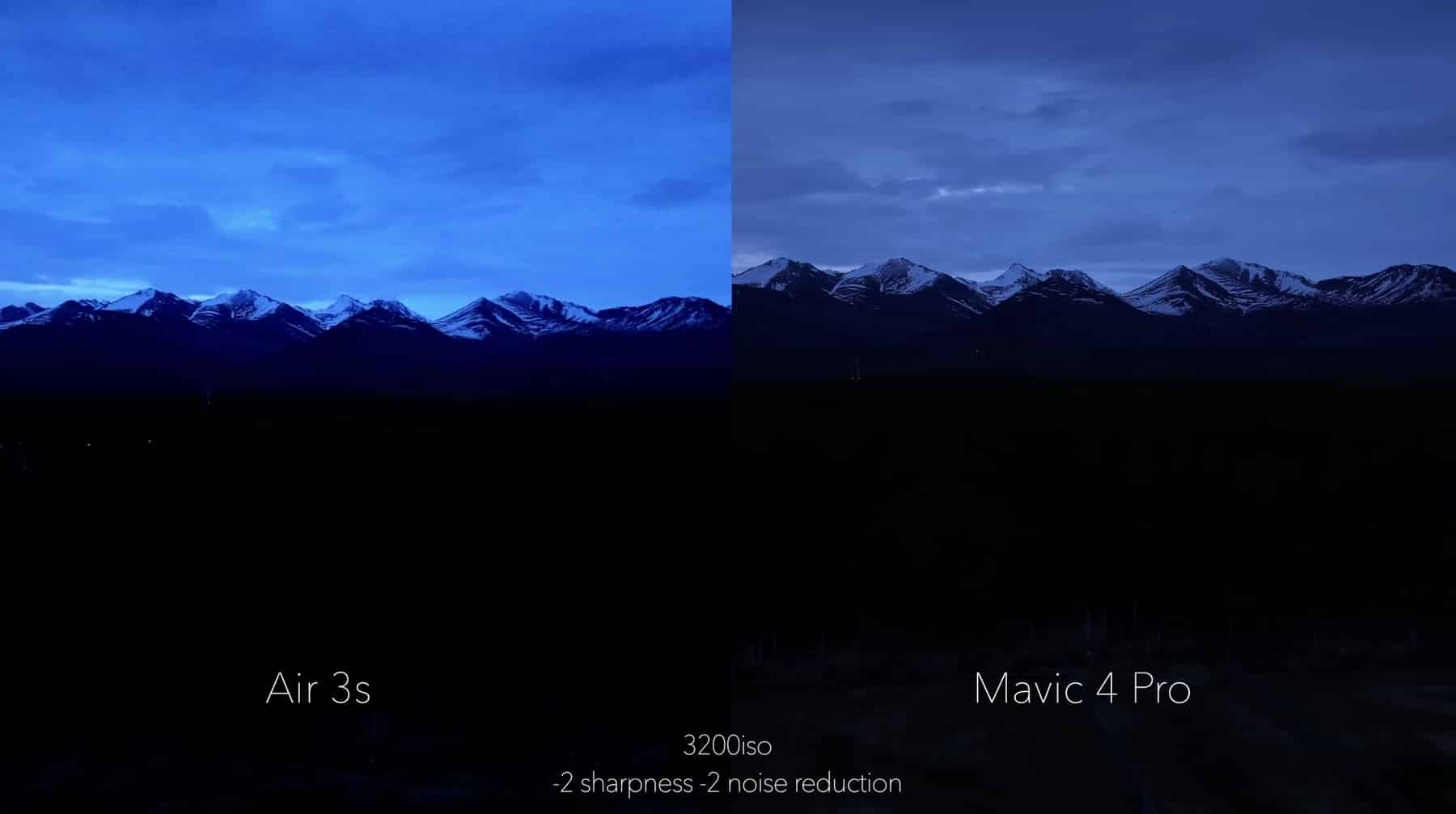 Night sky comparison over dark mountains shot at 3200 ISO on both drones.