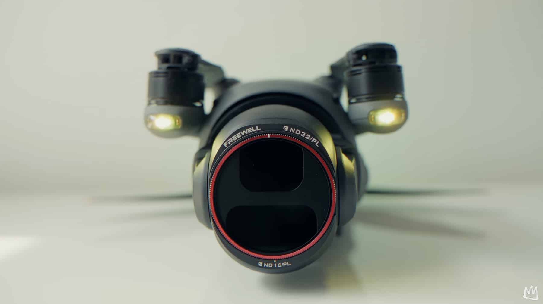 Front view of the Hasselblad lens with both landing lights switched on.