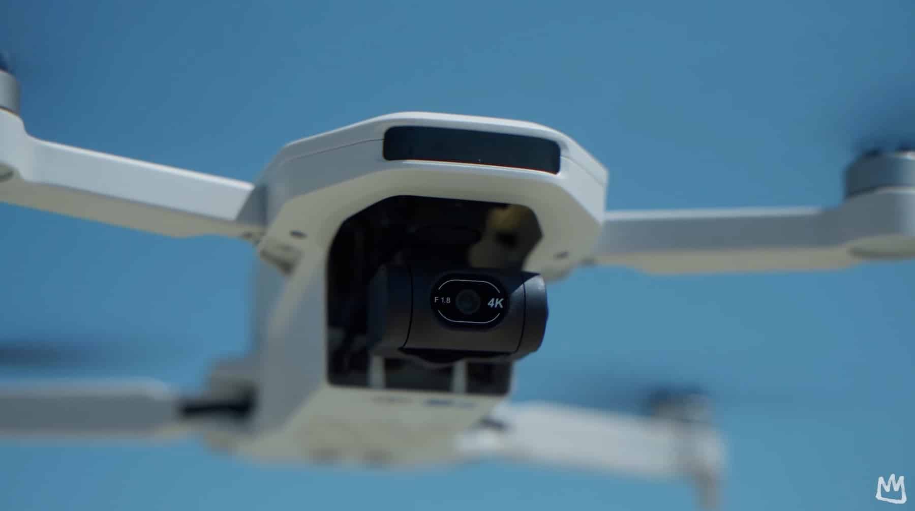 Close-up of the Potensic Atom 2 gimbal and its Sony sensor in flight.