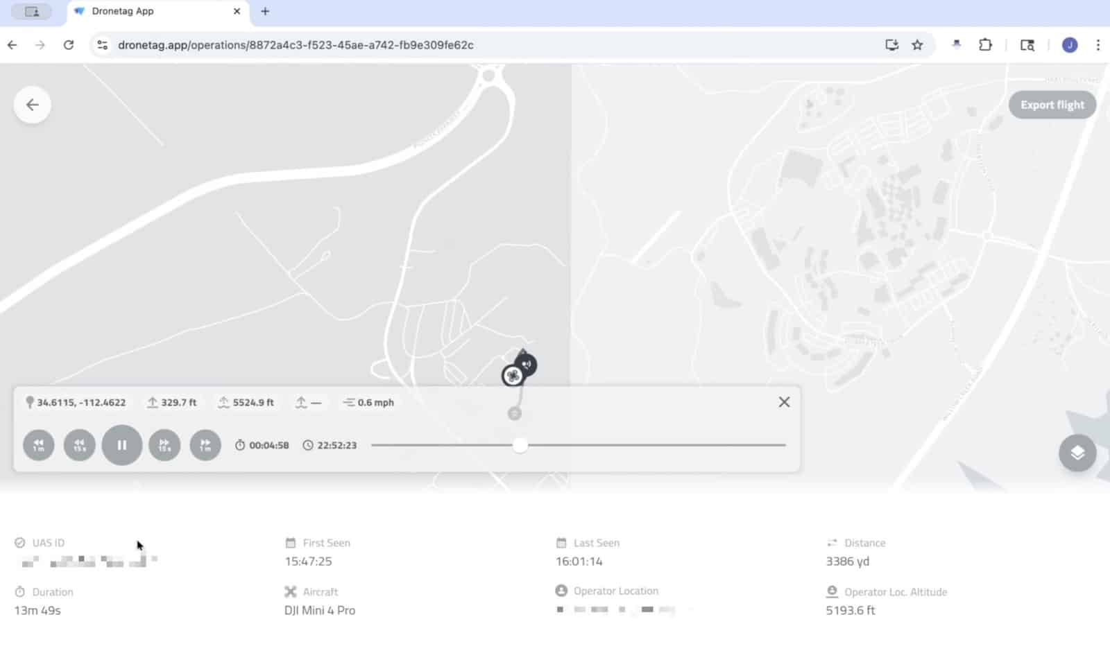 Screenshot of a logged Mini 4 Pro flight lasting nearly fourteen minutes.