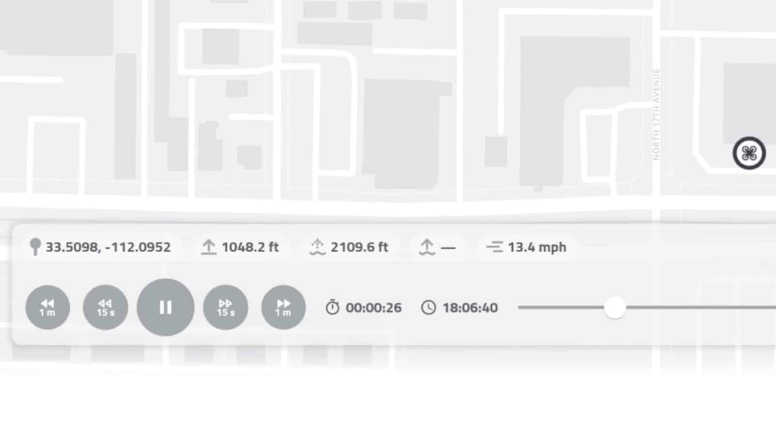 Screenshot of a playback bar reading 1,048 feet (319 meters) altitude at 13.4 mph.
