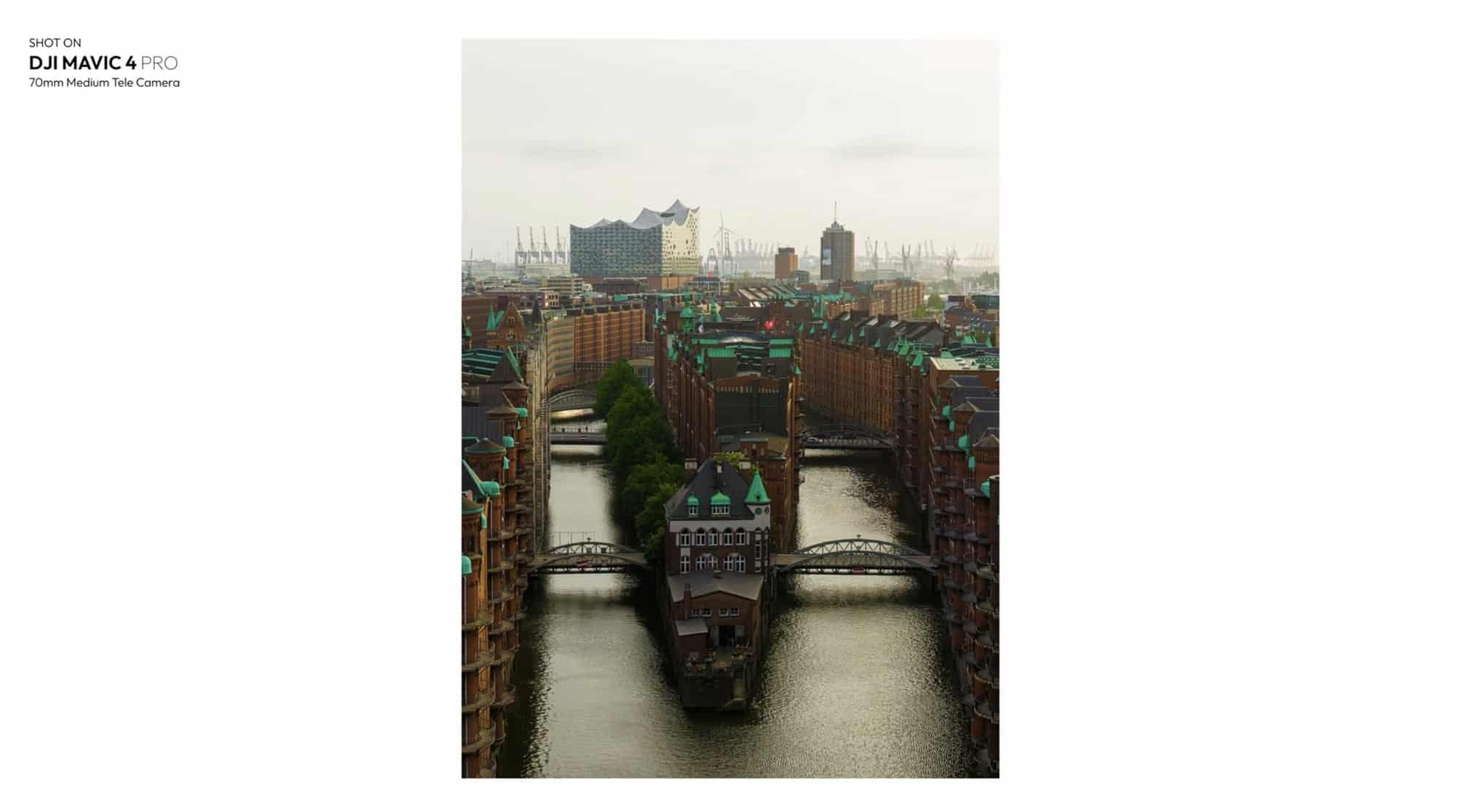 Speicherstadt canals and the moated warehouse from the 70mm medium tele camera.