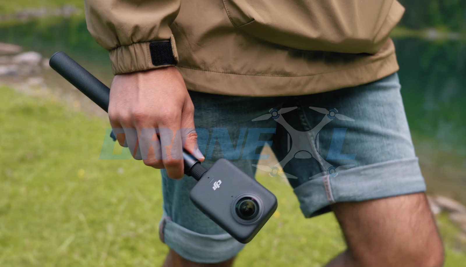 DJI Osmo 360 paired with accessories such as the selfie stick and microphone kit.
