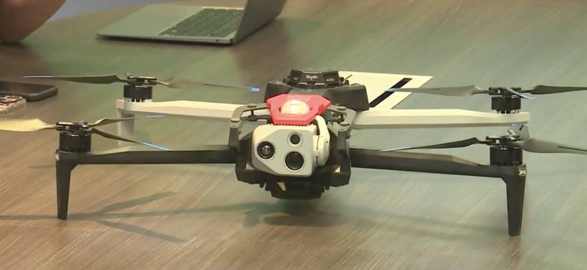 Skydio X10 with its thermal camera payload parked on an office table.