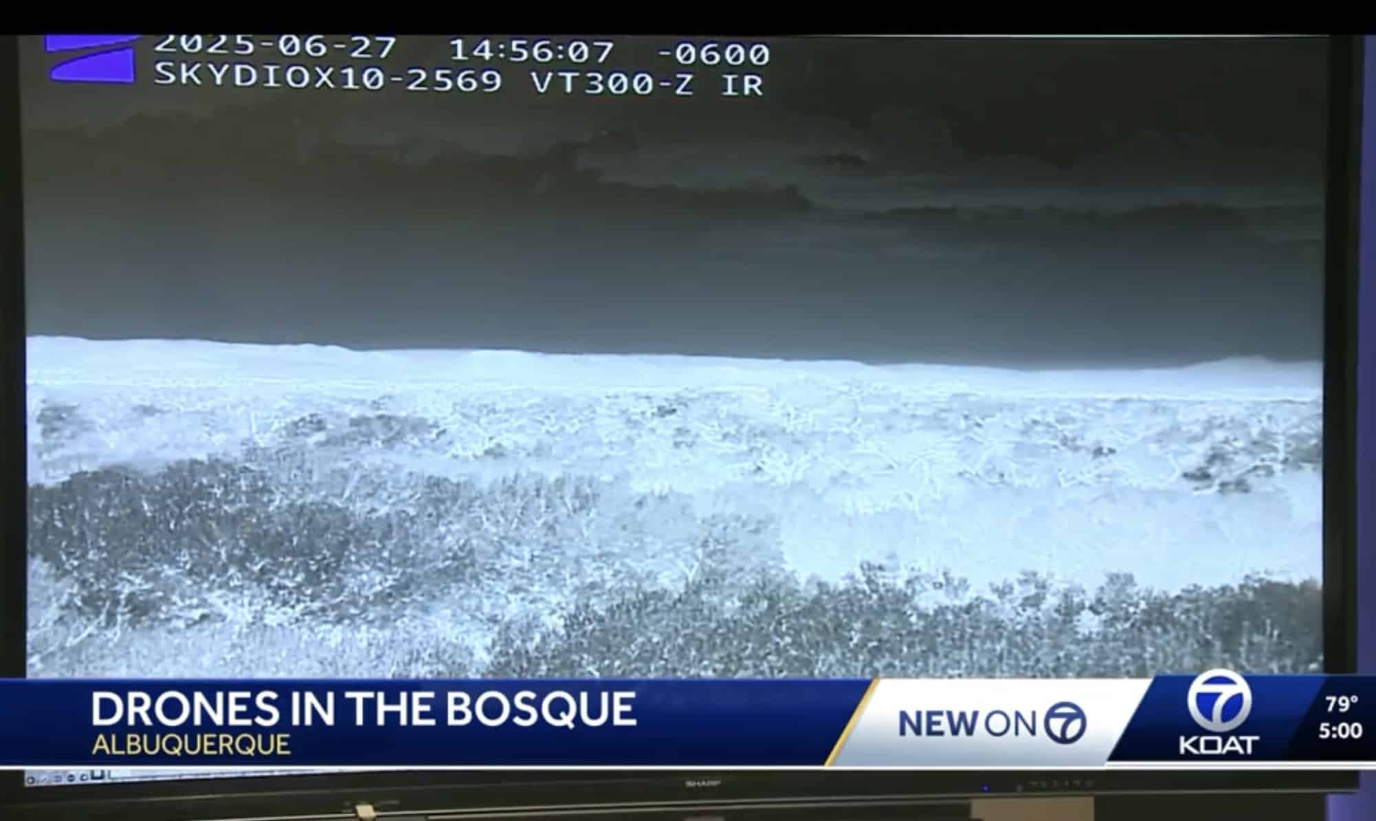 Television report showing infrared drone footage of the Bosque at night.