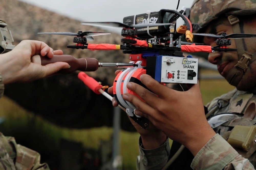 U.S. Army soldiers training with drone systems during Project Flytrap in Europe.