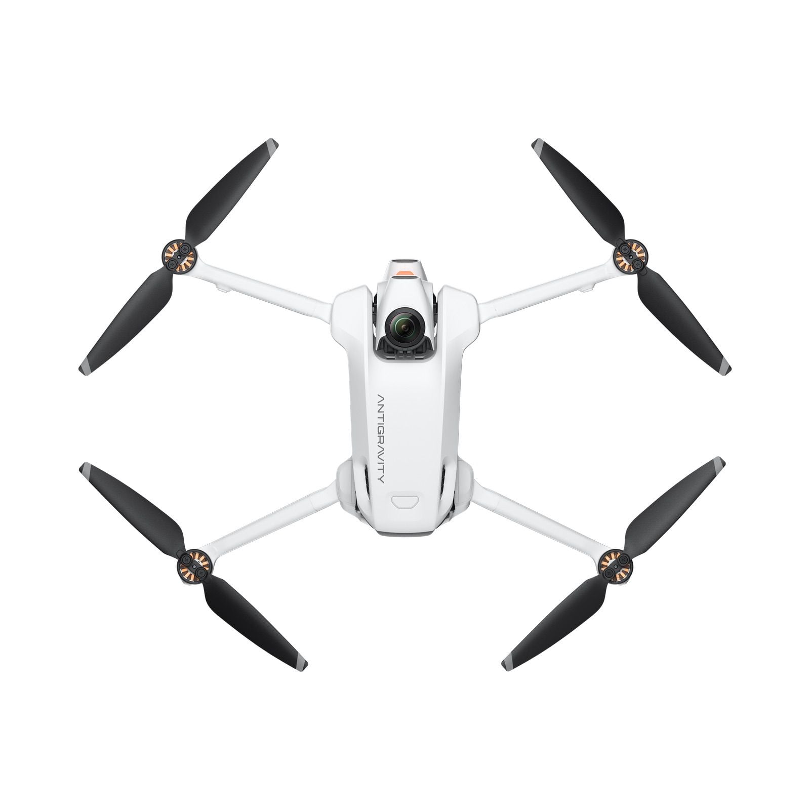 Straight overhead view of the A1 showing its central lens and four rotors.