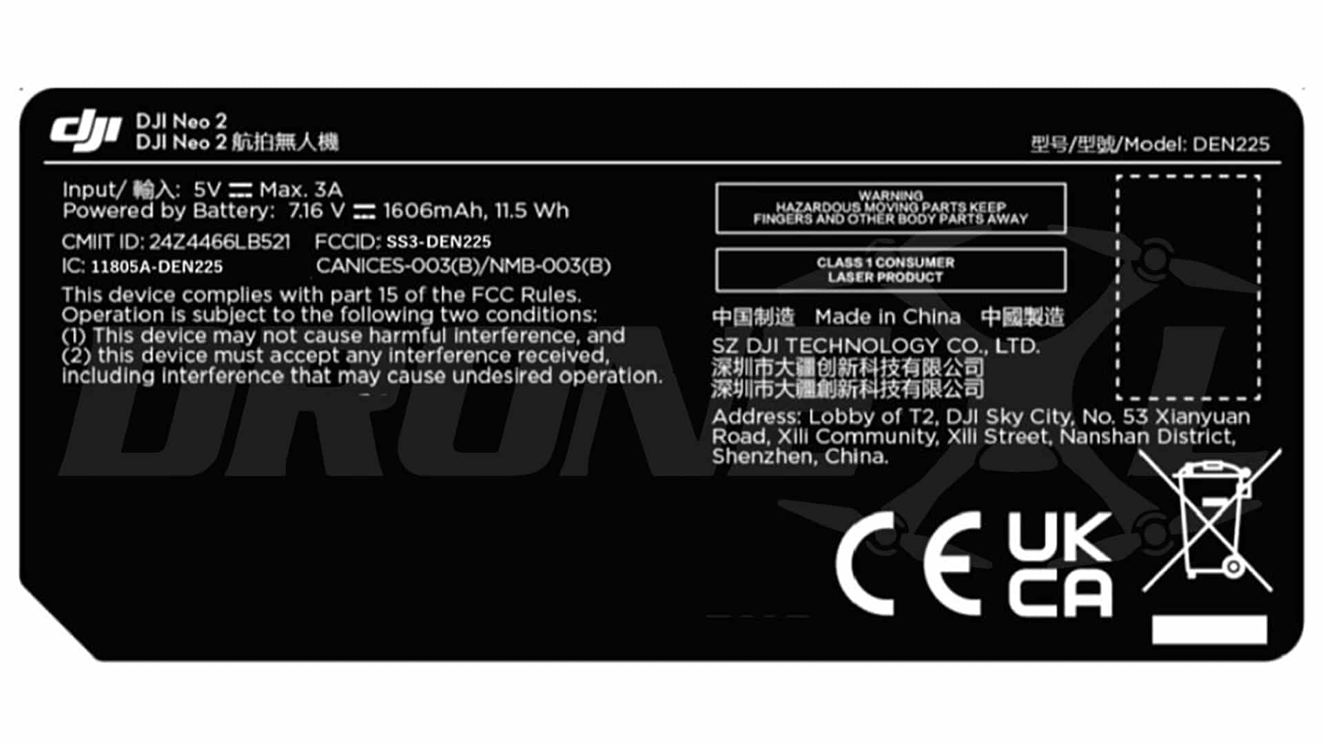 DJI NEO 2 FCC File, proving it will get 1606 Mah vs 1435 MaH on the Neo 1