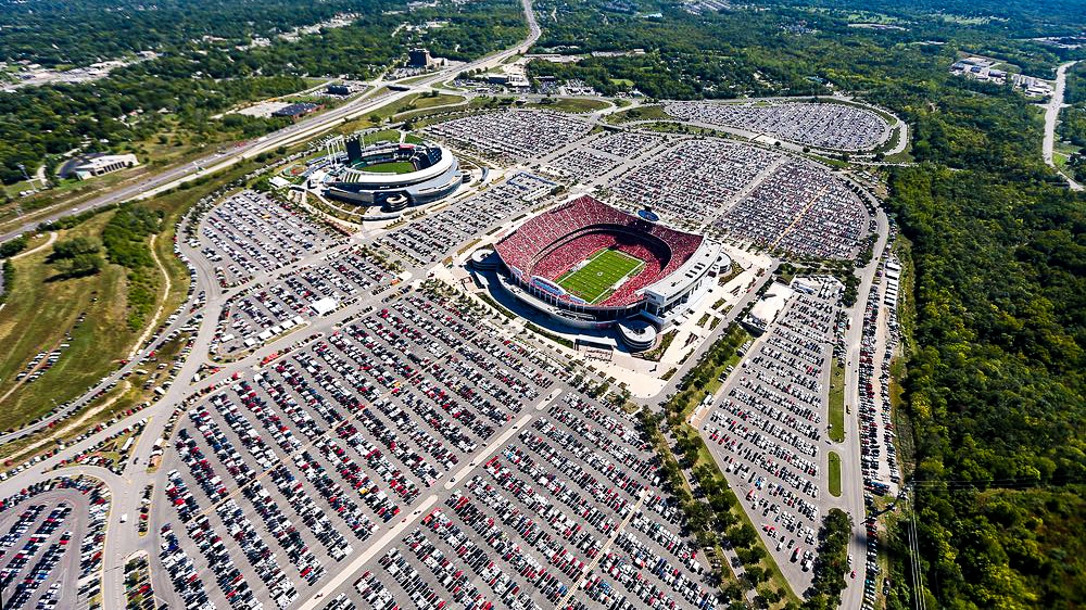 Packed stadium parking lots emptying out after the final whistle.