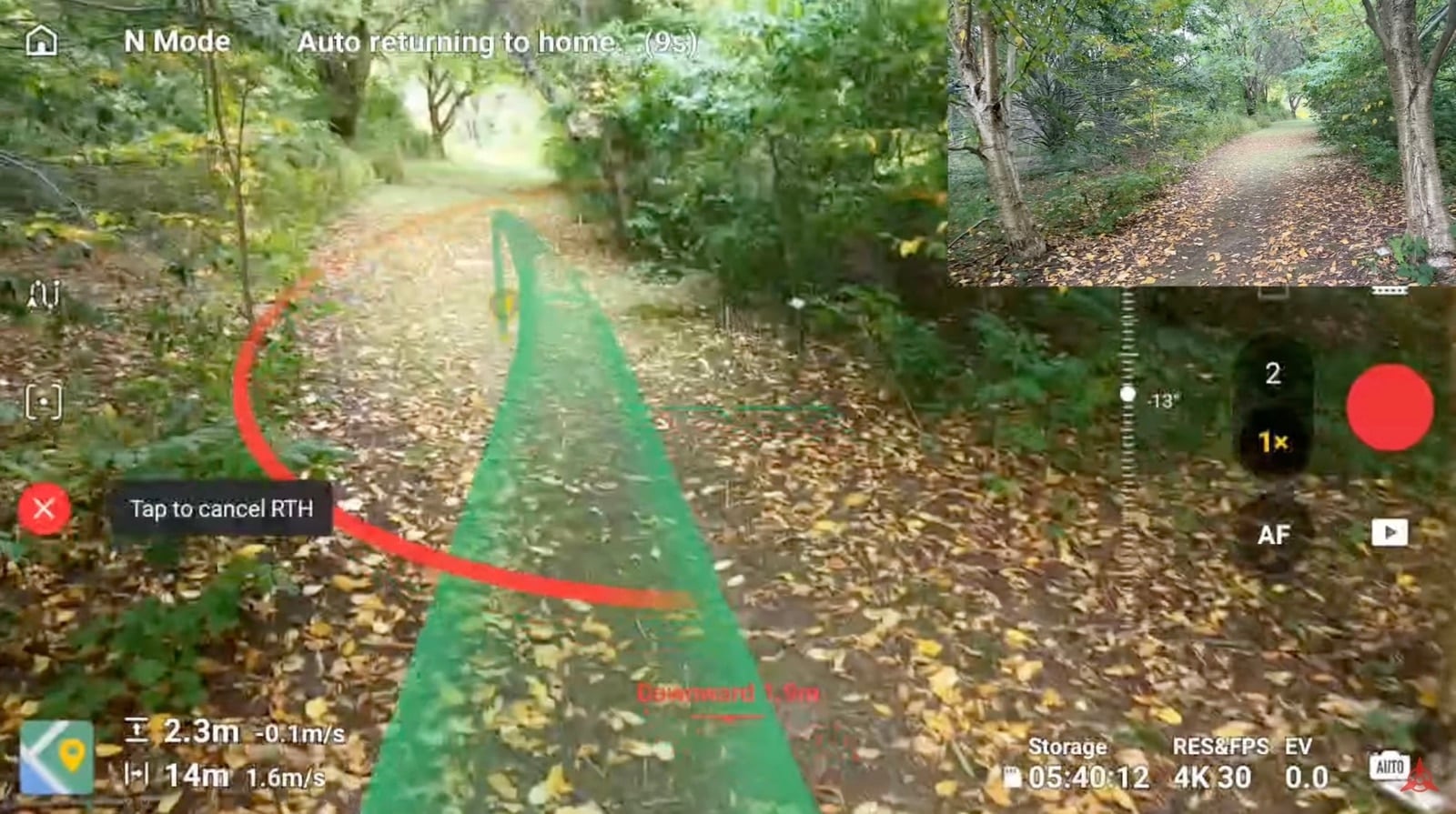 The Mini 5 Pro flown about 660 feet (200 meters) out as rain starts to fall.