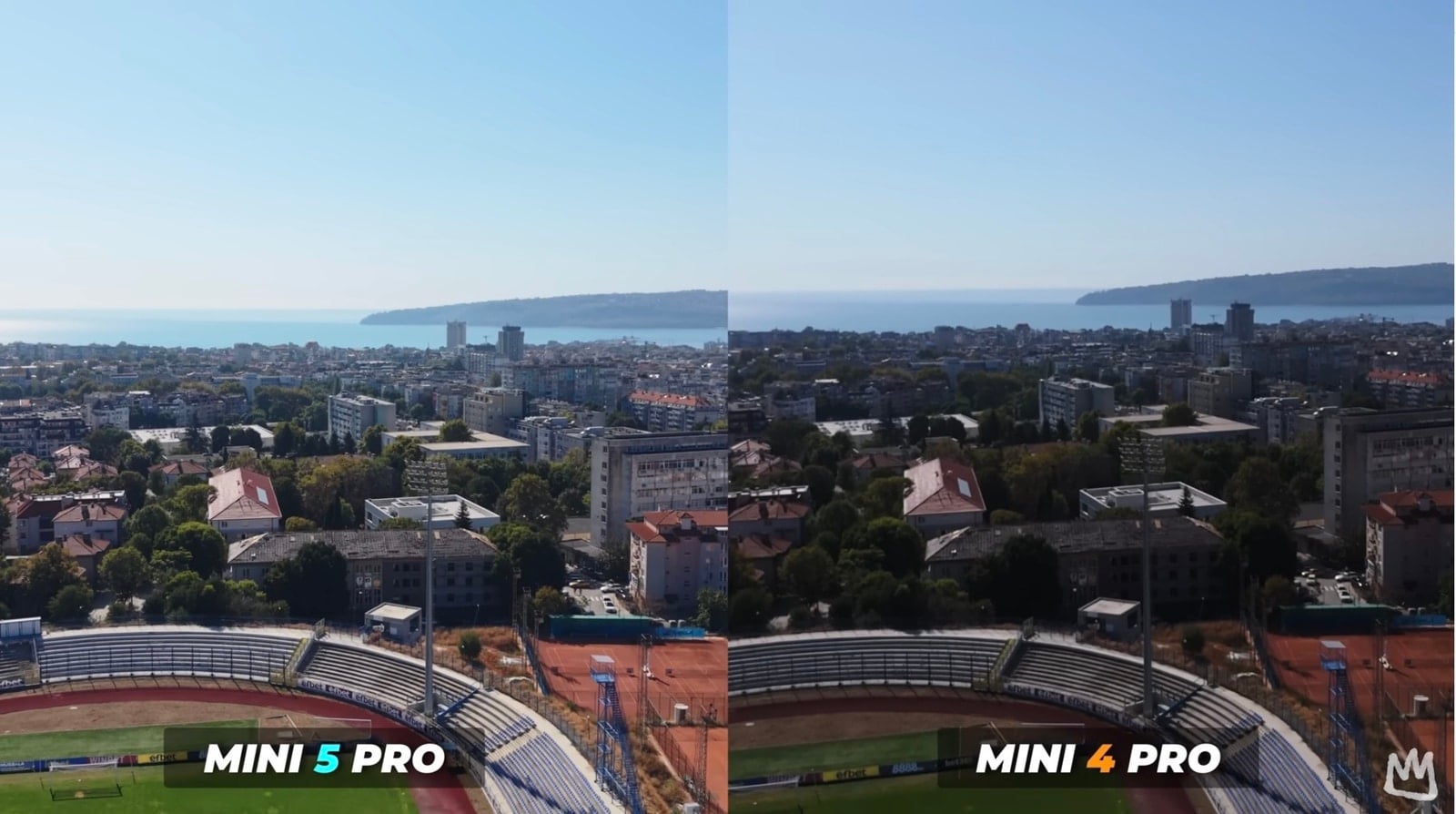 Sensor size comparison between the Mini 5 Pro's 1-inch chip and the Mini 4 Pro's.