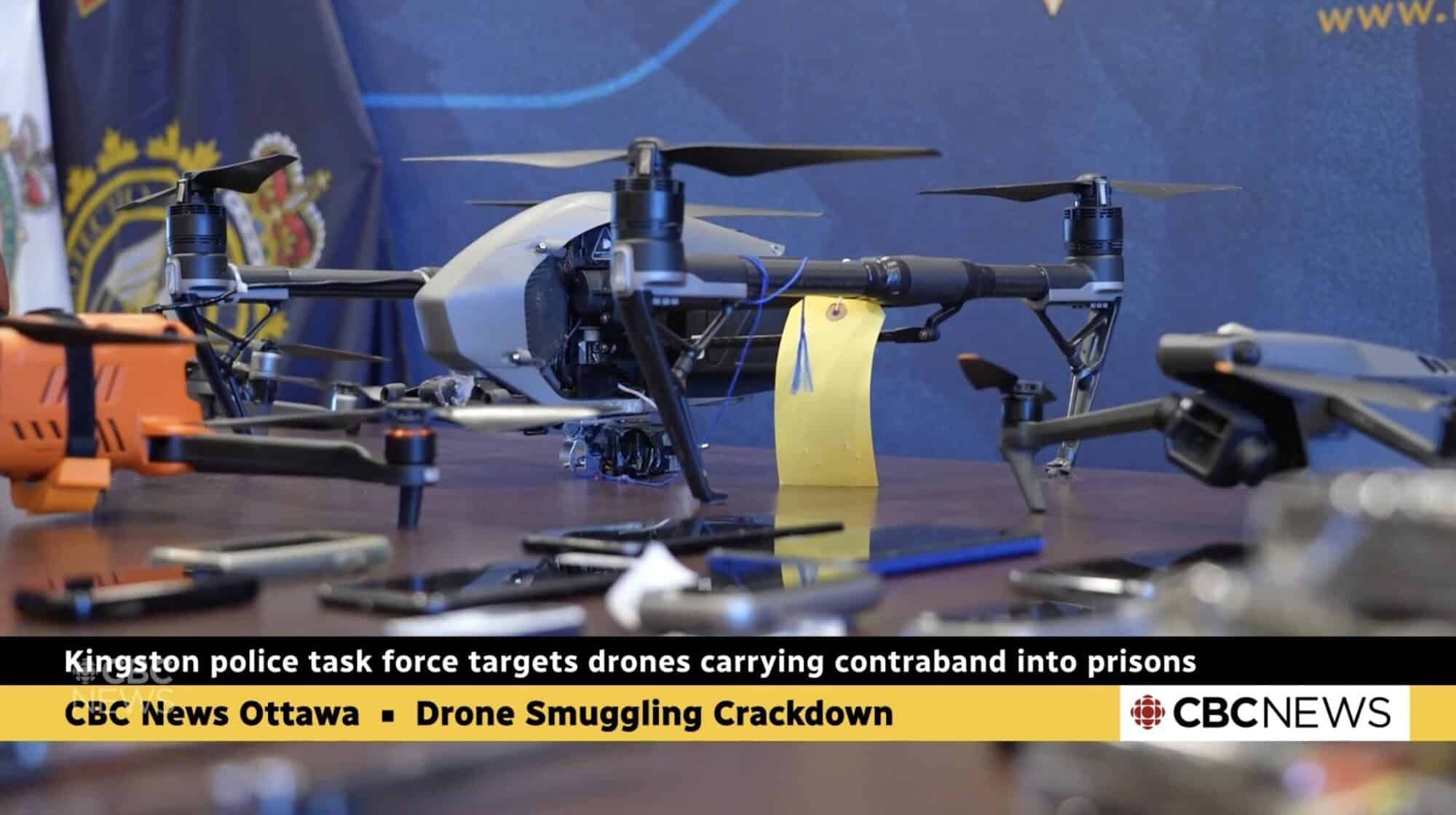 A seized drone fitted with a deep-sea fishing release used to drop contraband.