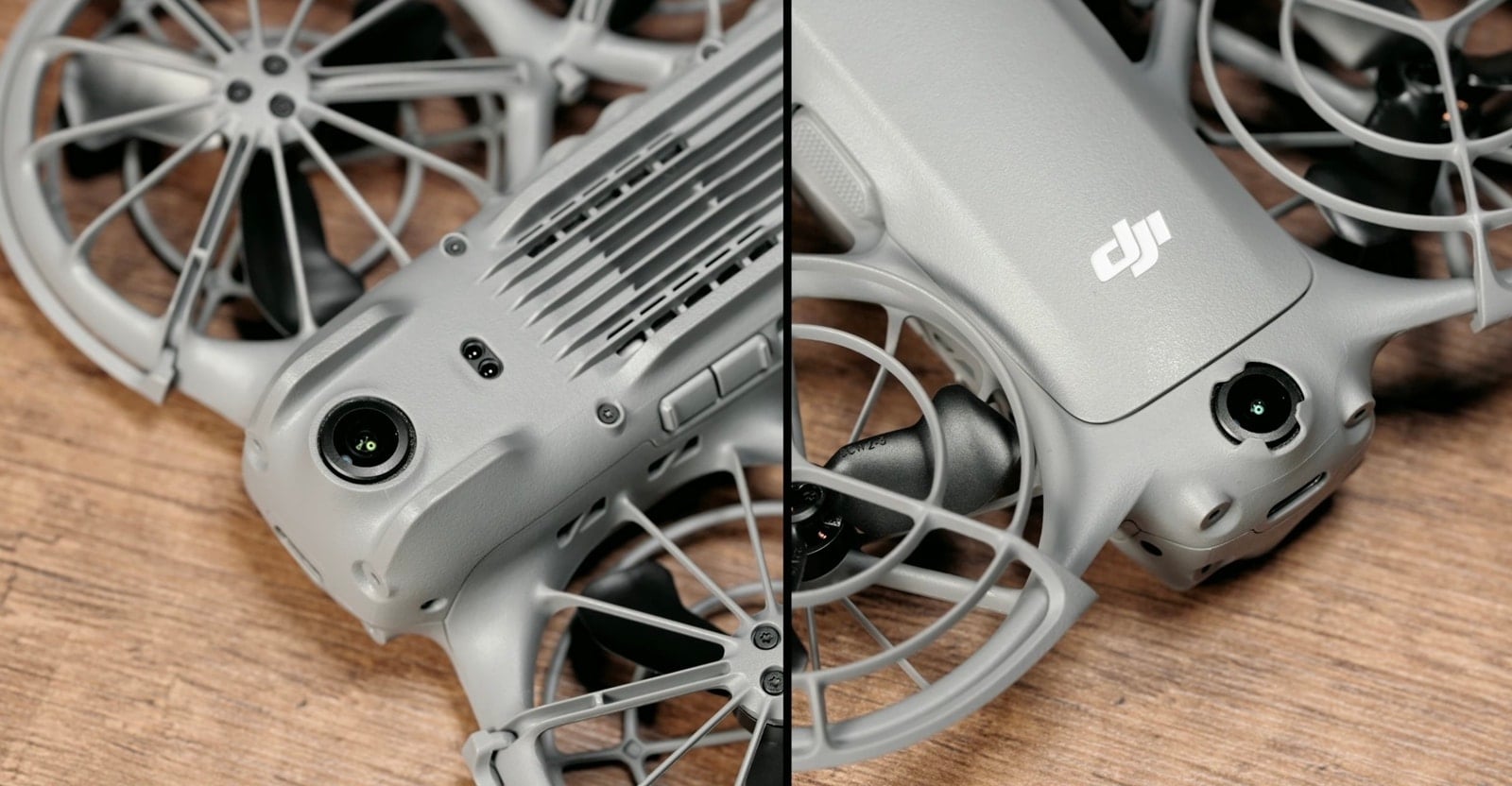 Two close-ups of the belly buttons, vents and the downward fisheye sensor.